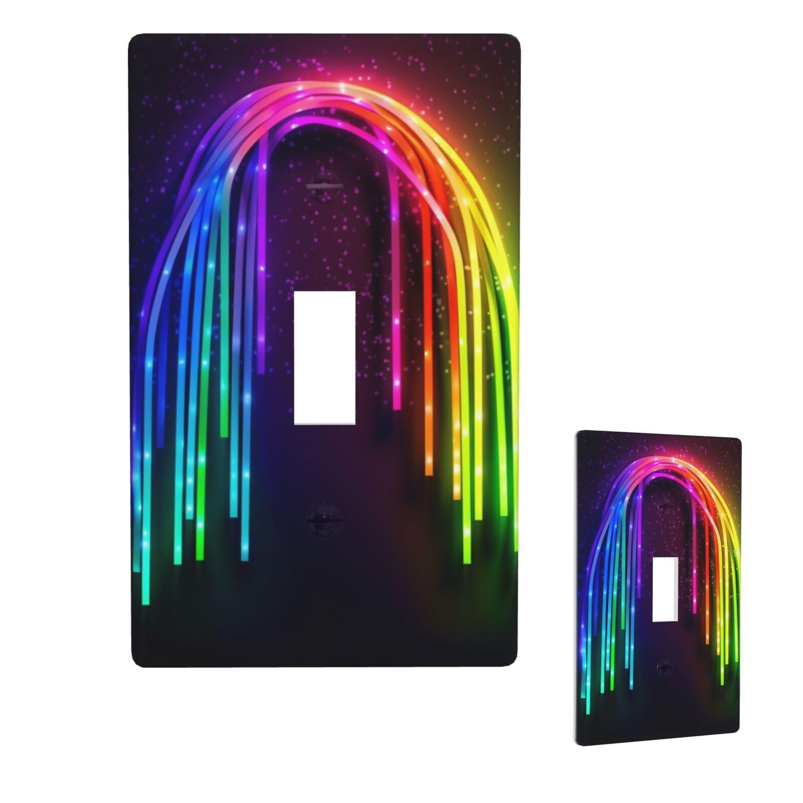 Aceprints Rainbow Neon 1 Gang Single Toggle Wall Plates, Unbreakable Decorative Light Switch Plate Covers Electrical Switchplate Cover Faceplate For Bathroom Kitchen Decor