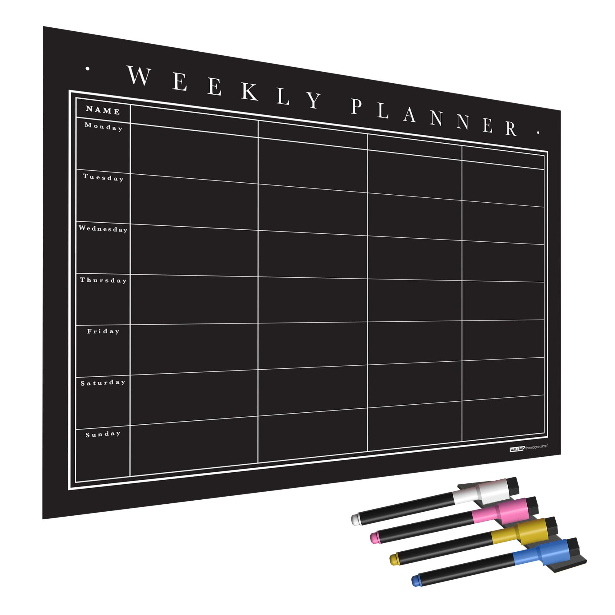 WallTAC Wall Planner A2 | Weekly Organiser and Family Planner | Reusable, Removable and Re-Positionable Self-Adhesive Whiteboard for Home and Office (Black Charcoal, A2)