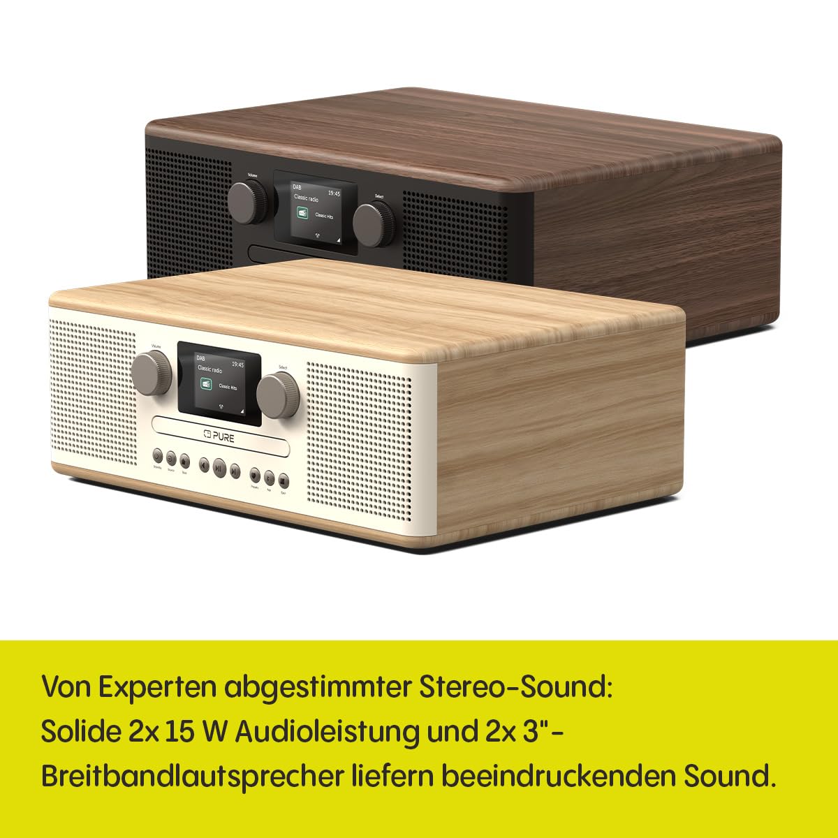 Pure Classic C-D6 CD-Player mit DAB+ Digitalradio & UKW, Bluetooth 5.3 Stereoanlage 2x15W, USB & AUX, 2,4 Zoll TFT-Farbdisplay, Fernbedienung, Kaffeeschwarz/Walnuss