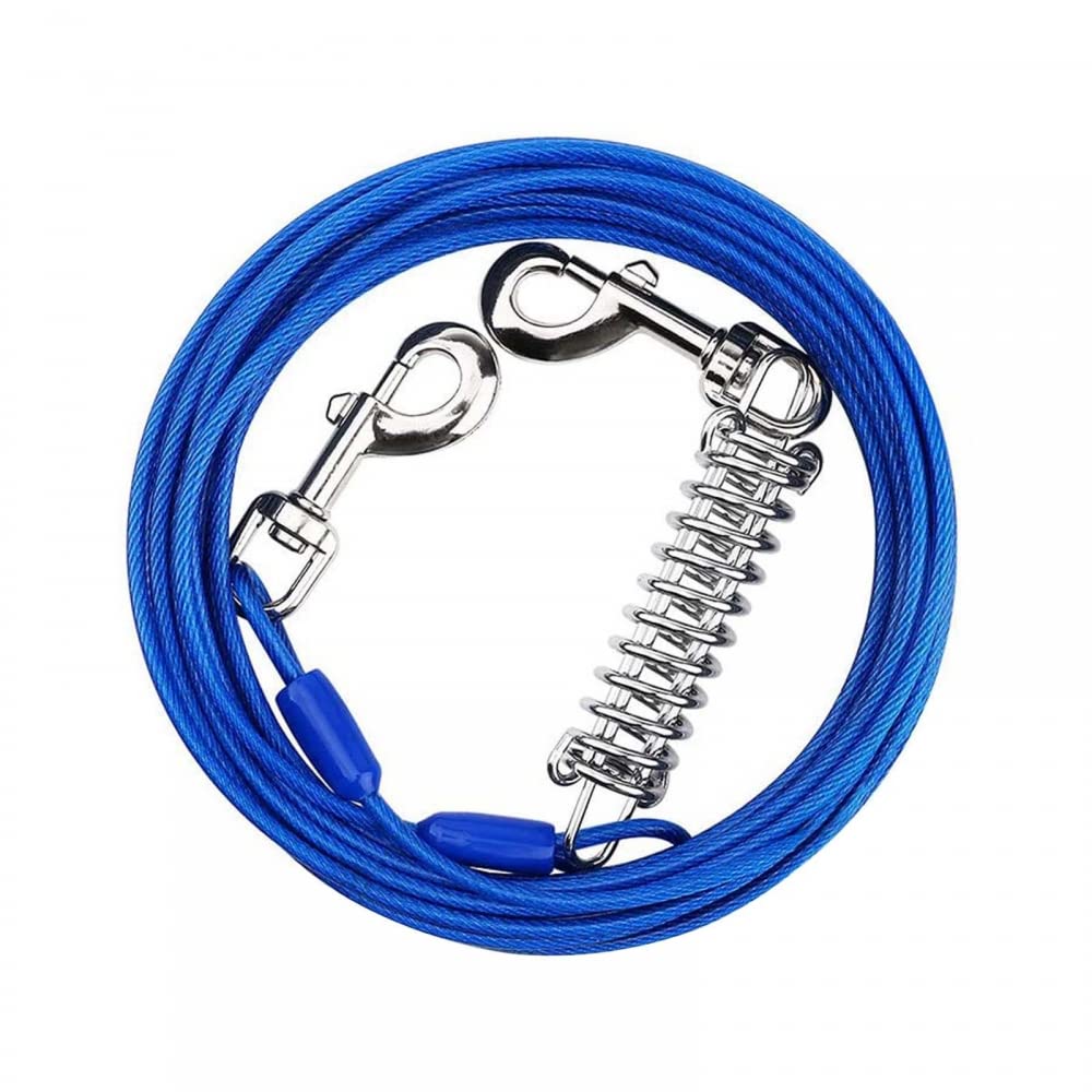 Dog Tie Out Cable, 10ft/16ft Dog Tether with Shock Absorbing Spring & Metal Swivel Hooks for Yard Camping Running Park Outside