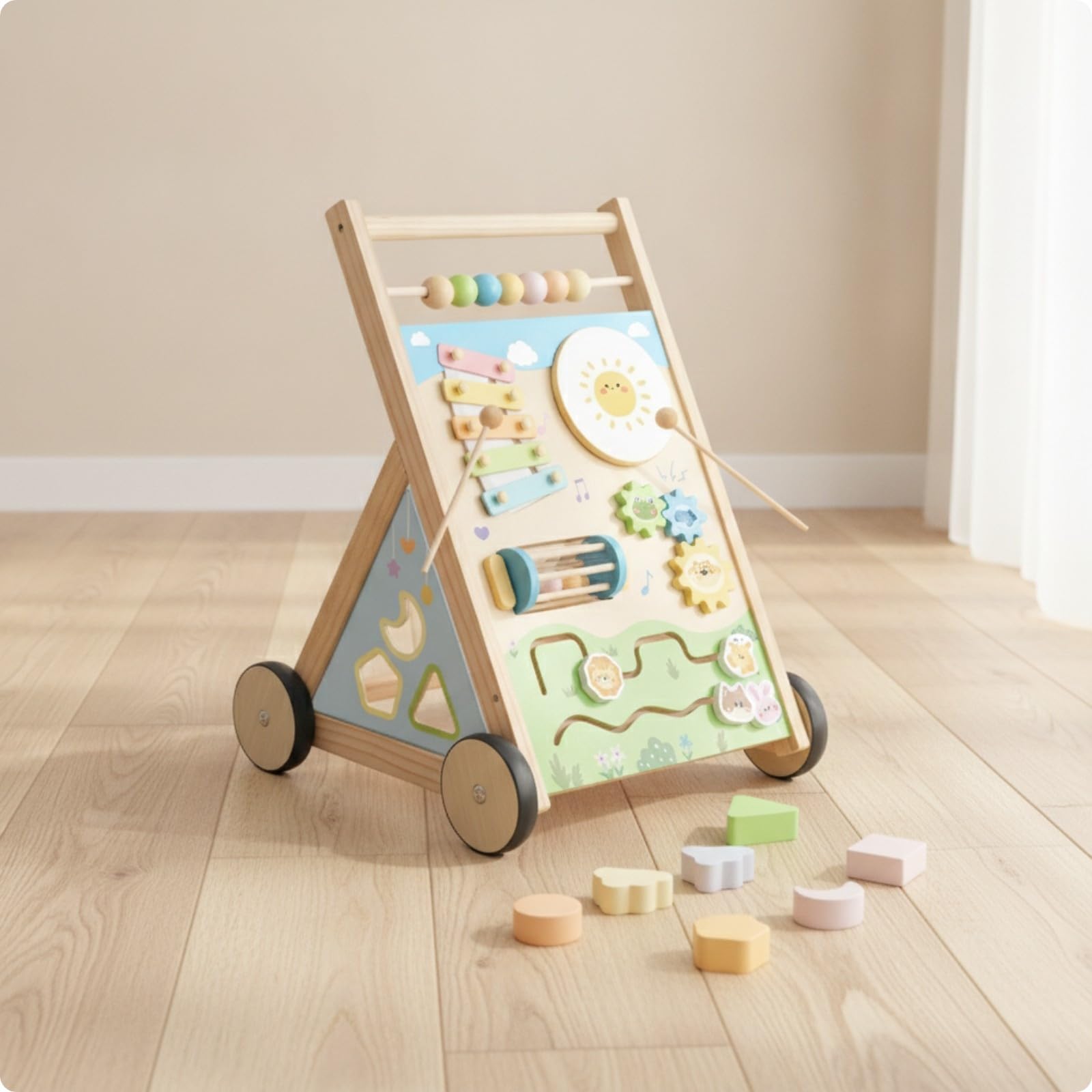 Amagogo Camminatore per Bambini in Legno Robusto | Telaio Aperto Resistente, Attività per primi passetti, a Spinta in Legno, Tempo di Apprendimento pervisionato, Stile A