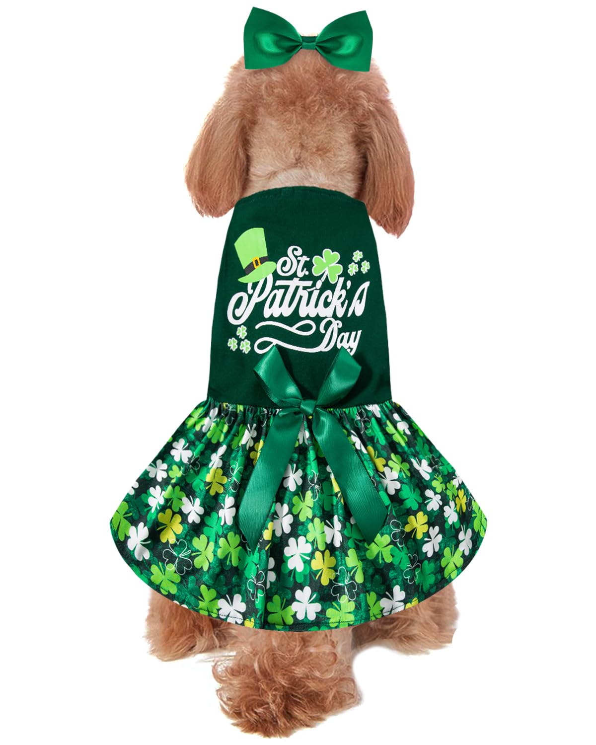 St. Patrick's Day Dog Dress Holiday Dog Clothes for Medium Dogs with Headband (Green, Small) - Image 4
