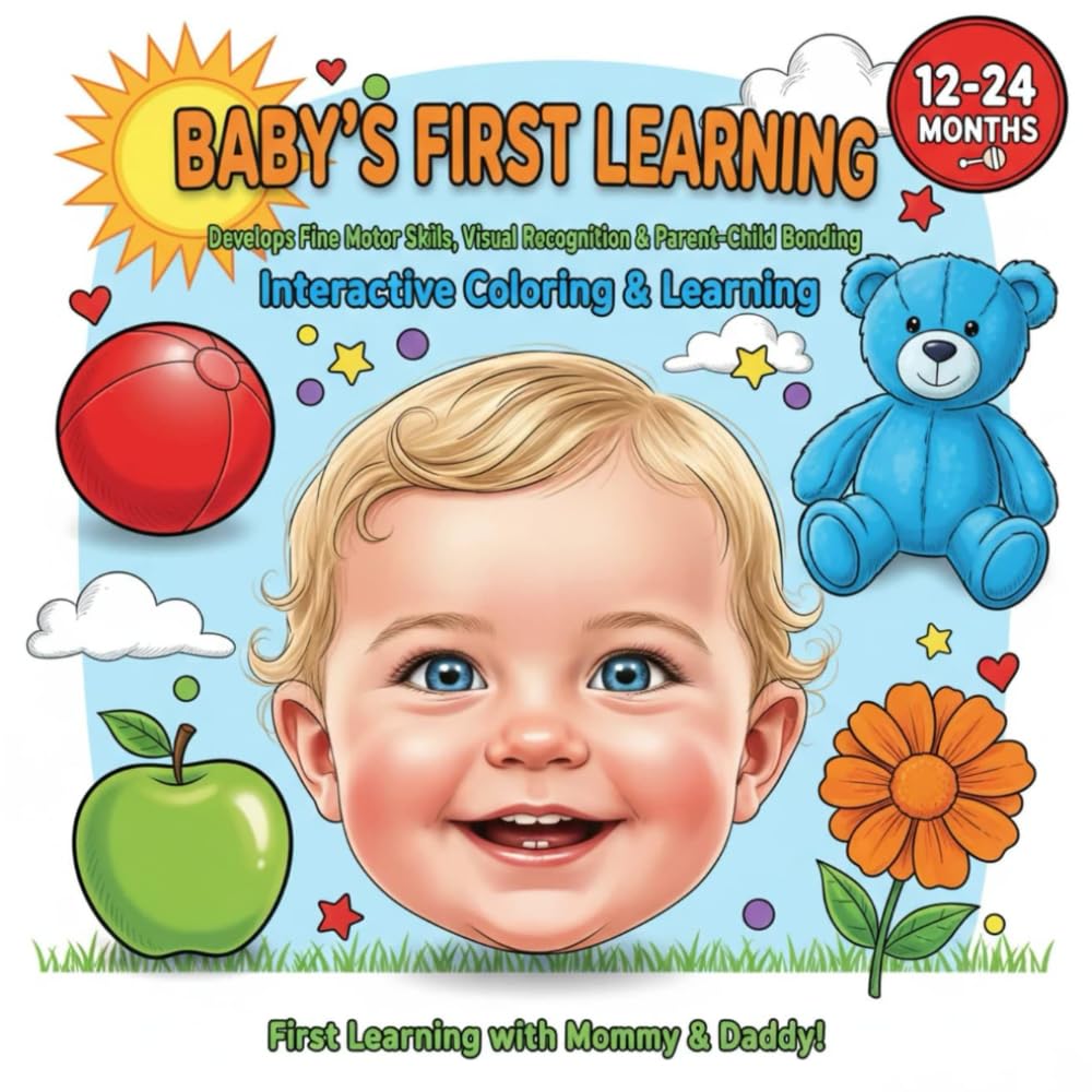 Baby's First Learning: Interactive Coloring & Learning for Toddlers (Toddler development, Coloring Book,Ages 12-24 Months, Parent-bonding, progressive difficulty)
