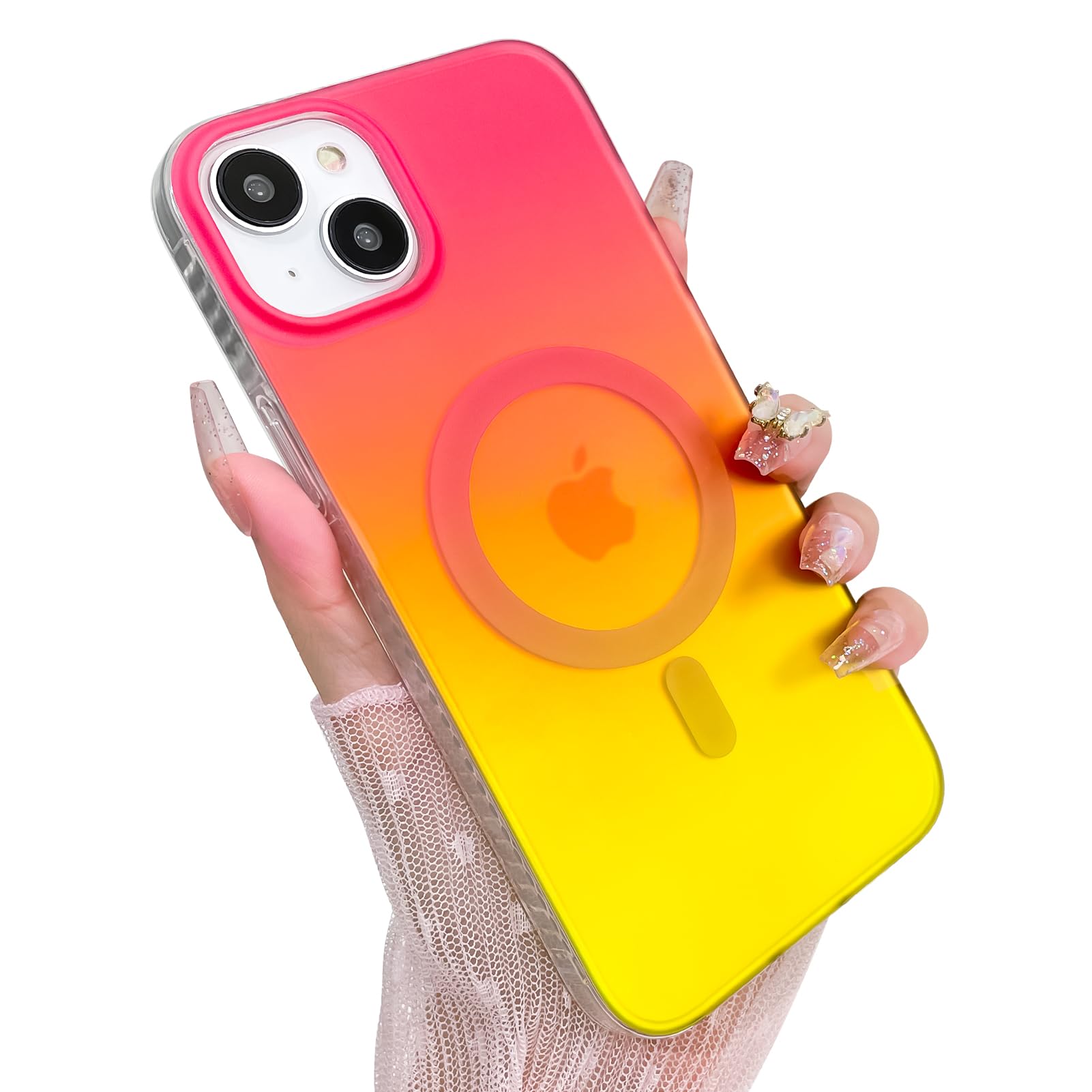 Heaofei Aesthetic Case for iPhone 14 Plus & iPhone 15 Plus Case for Women Girls, Compatible with Magsafe, Cute Girly Trendy Glitter Sparkly Bling