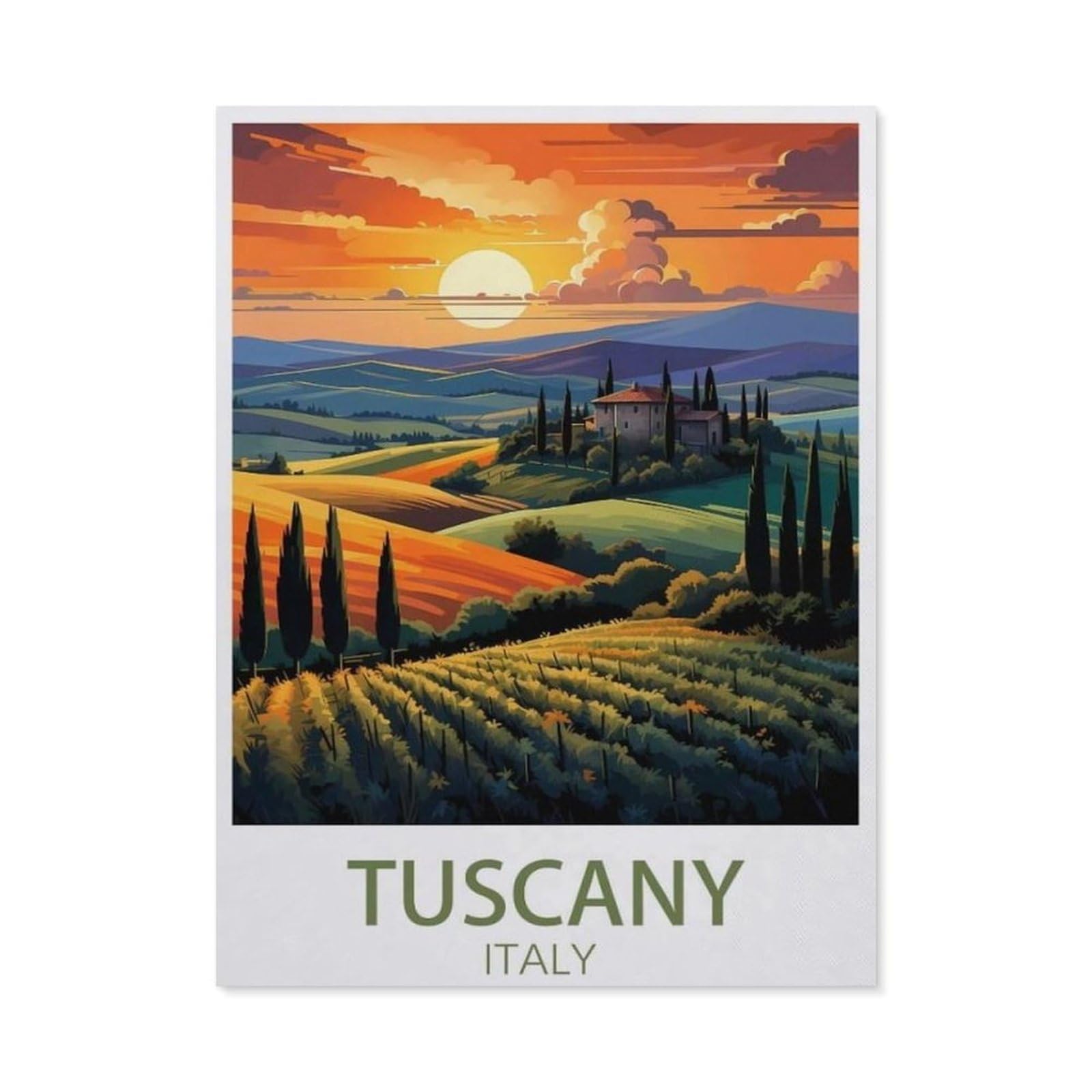 Beayodkp A6 Paint By Numbers For Adults Beginner，Vintage Travel Poster Tuscany Italy，Diy Oil Painting Kit On Canvas With Paintbrushes And Acrylic Pigment, Arts Craft For Home Wall Decor(50X60cm-Au9