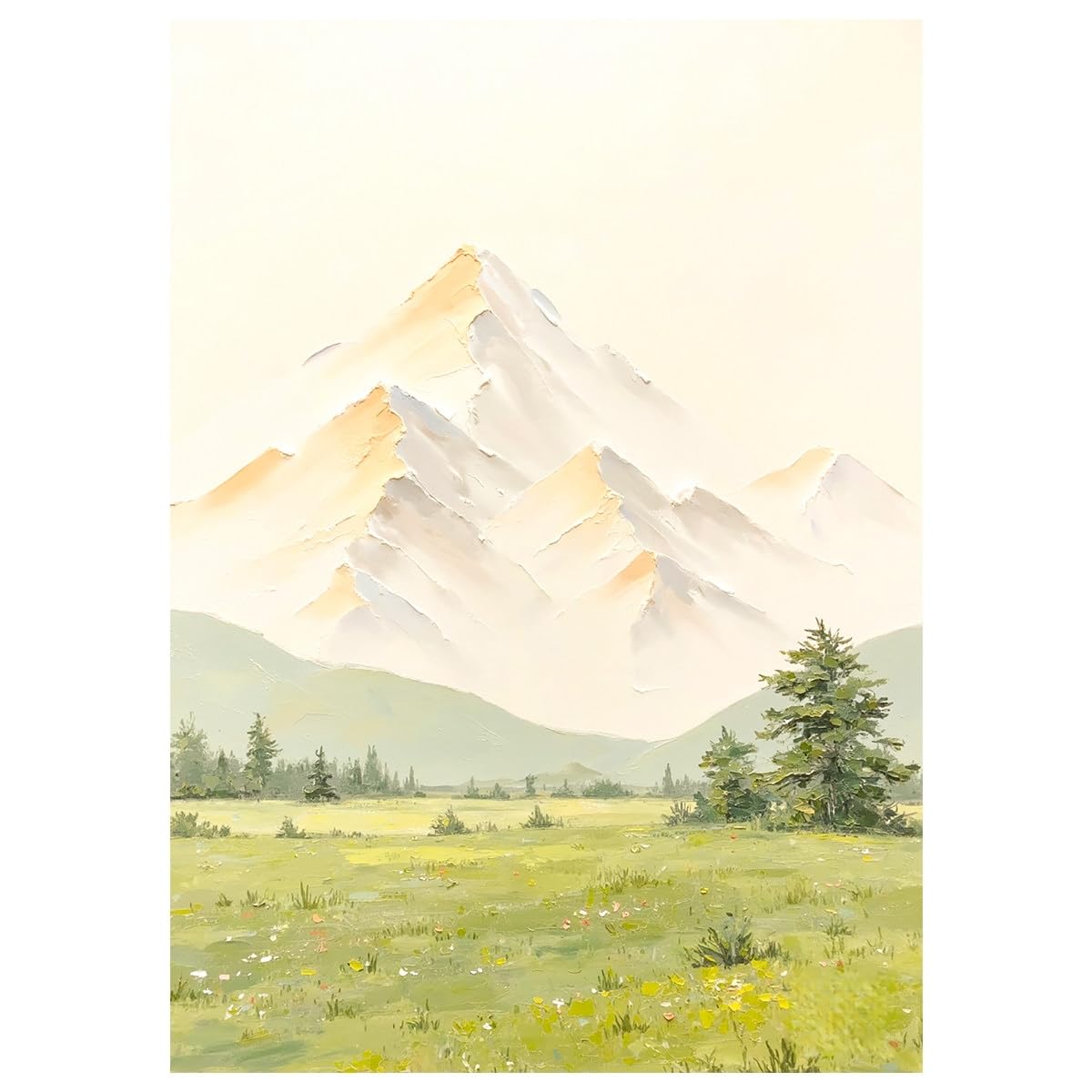 LCDIUDIU Hand Painted Textured Canvas Wall Art Snow Mountain Landscape Oil Painting Abstract Spring Meadow Unframed On Canvas Modern Artwork Art Wall Decor for Living Room 70X100Cm(28X40Inch)