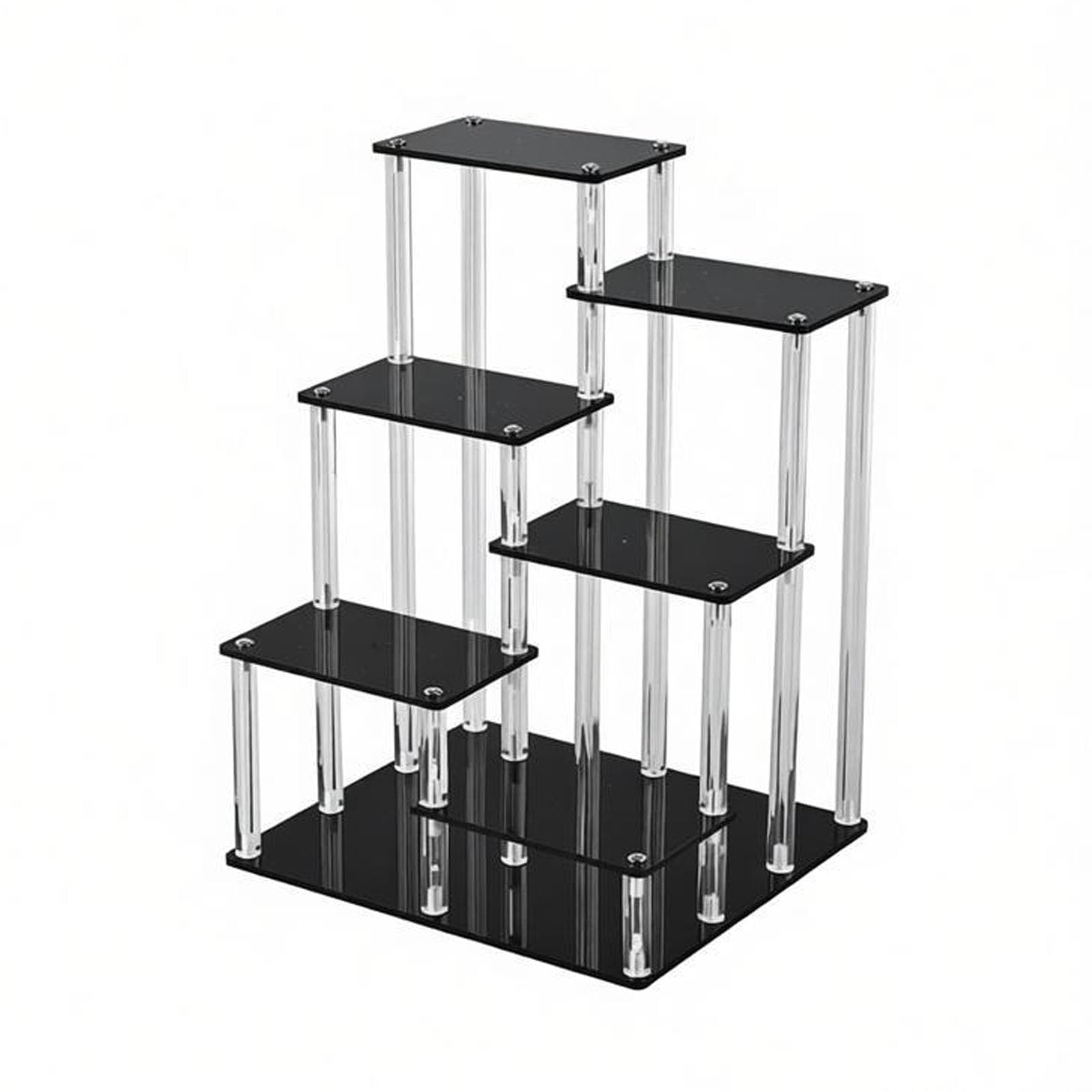 CXGBQSJ Acrylic Tiered Display Stand Multi Tier Step Shelf for Retail Merchandising and Desk Organisation,6 Layers Black,Small