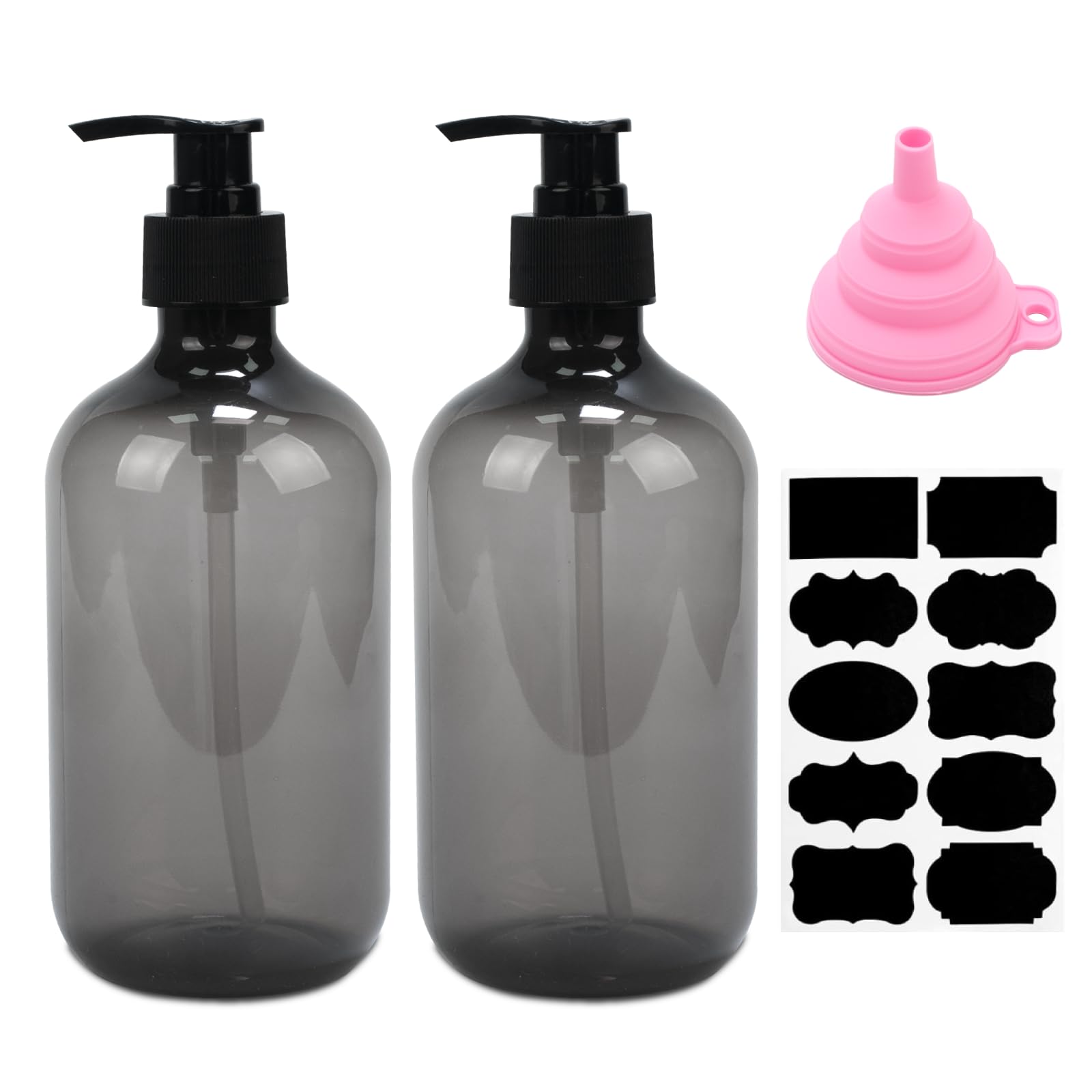 2 Pcs Dispensador Jabon Baño, 500 ML Dispensador Jabon Cocina con Bomba, Botes para Gel y Champu Ducha, Dispensador de Jabón Líquido para Cocina y Baño Champúcon Embudo y Etiquetas (marrón) — view 7