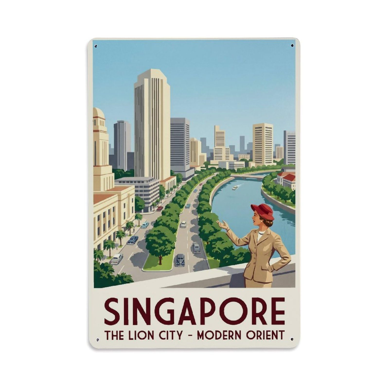 Huiyhb 8X12inch(20X30cm) Vintage Travel Singapore Urban Metal Tin Sign