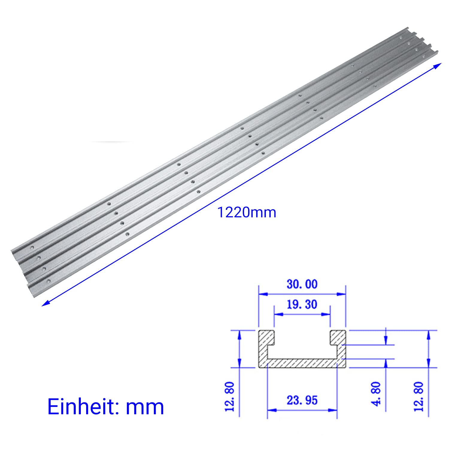 T-groefrail, 4 stuks T-groefrail, aluminiumlegering, T-track 800 mm, T-profiel, geleiderail, T-groefverstekrail voor tafelzaag, router, tafel, houtbewerkingsgereedschap, 30 x 13 mm