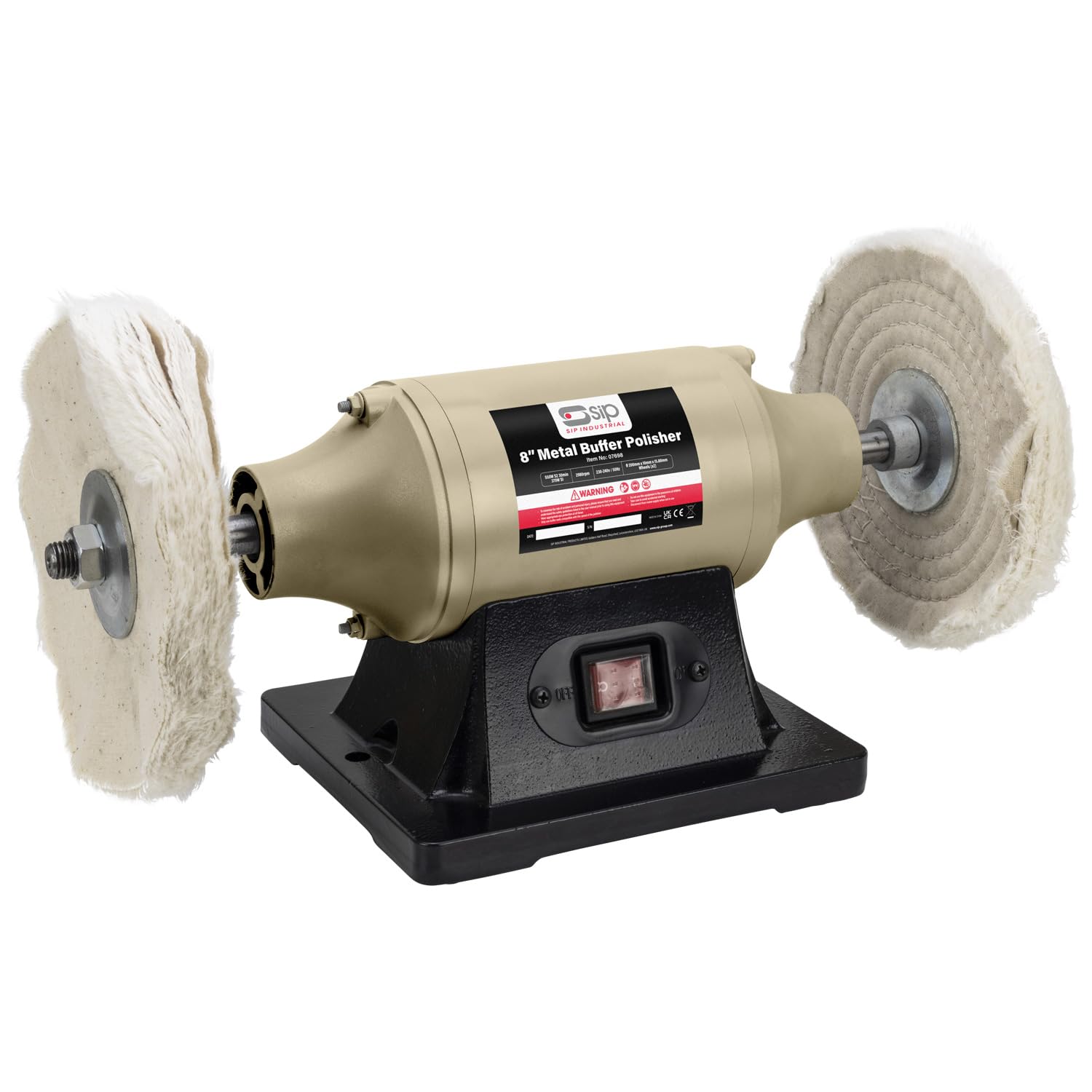 SIP 8" Metal Bench Buffer Polisher Machine with 2 Wheels 230V 550W Motor 2980RPM