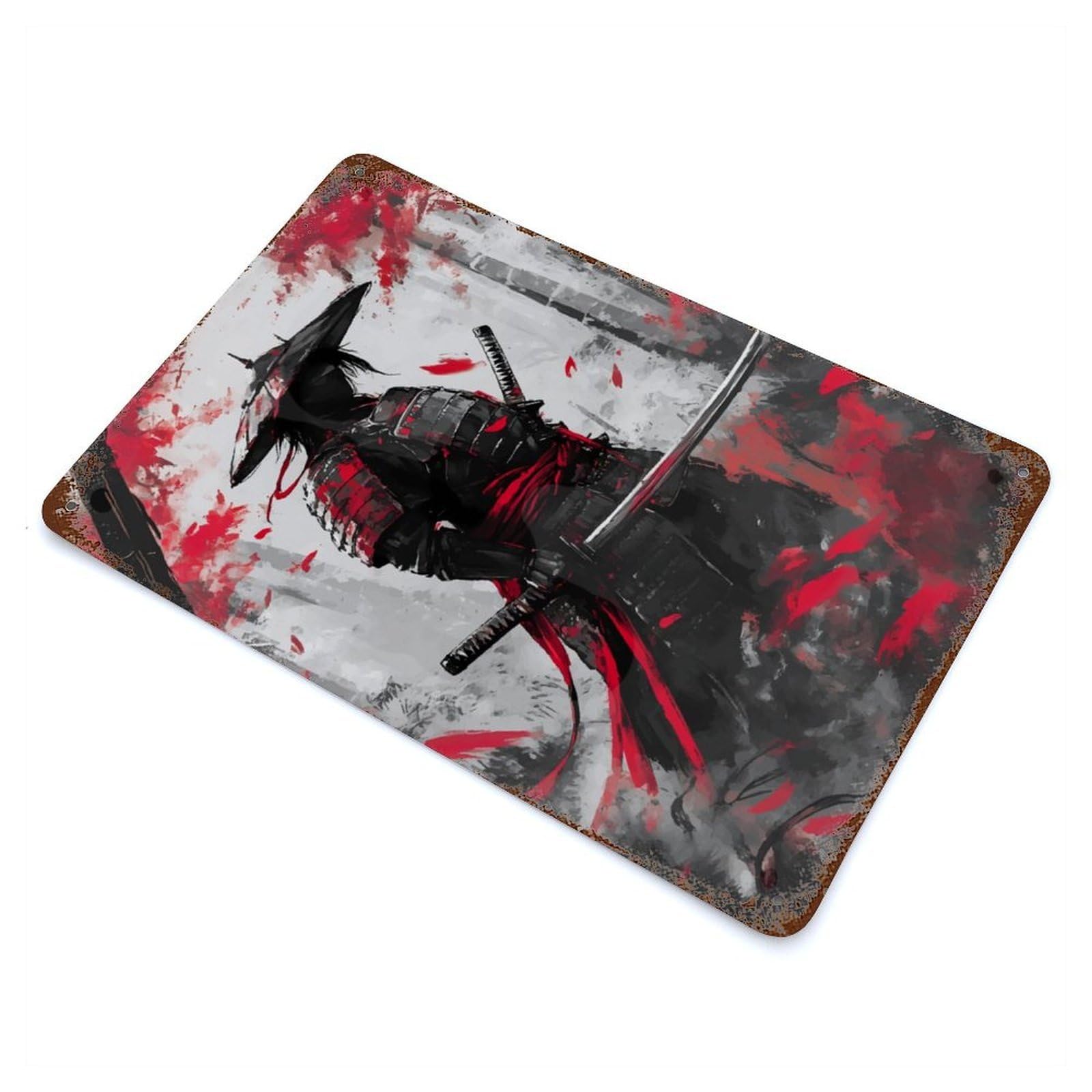 Aged Metal Wall Plaque with Red Ghost Design 11.8"x7.9", for Farmhouse, Kitchen And Entryway Decor, Retro Wall Decor