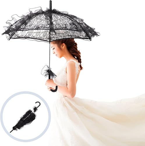 Miniatura 5 de Toyvian Parasol de encaje de encaje, 1 sombrilla de encaje de boda, hecha a mano, de algodón, para manualidades, boda, fotografía, decoración de