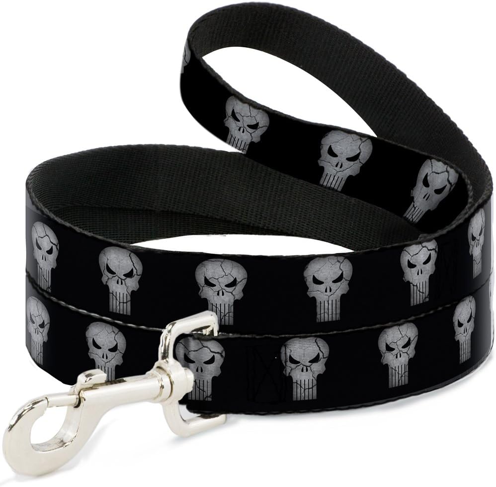 Buckle-Down Dog Leash Stone Punisher Logo4 Black Gray 6 Feet Long 0.5 Inch Wide (DL-6FT-WPS010-N)