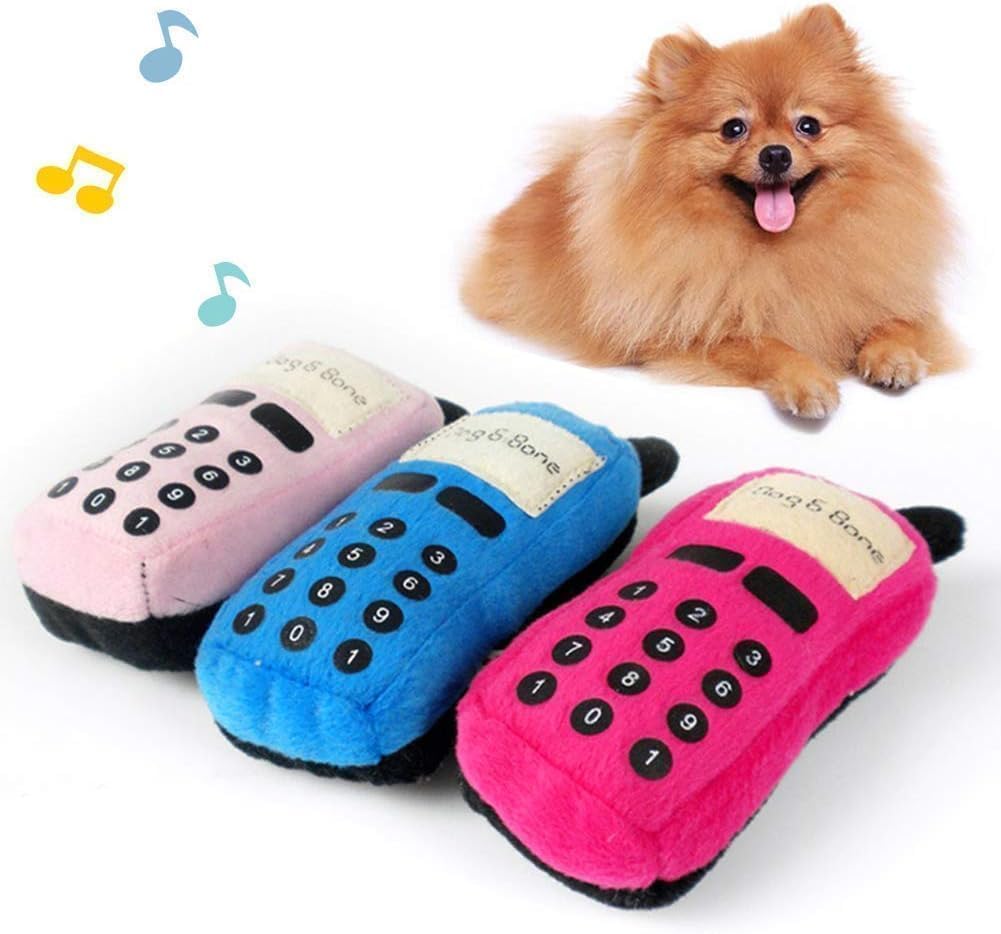 Wwyan 2Pcs Blue Pet Dog Puppy Funny Cellphone Shape Plush Doll Playing Training Chew Squeaky Toughs Plush Fluffy for Awesome Pet Puppy Small Medium Dogs - Image 2