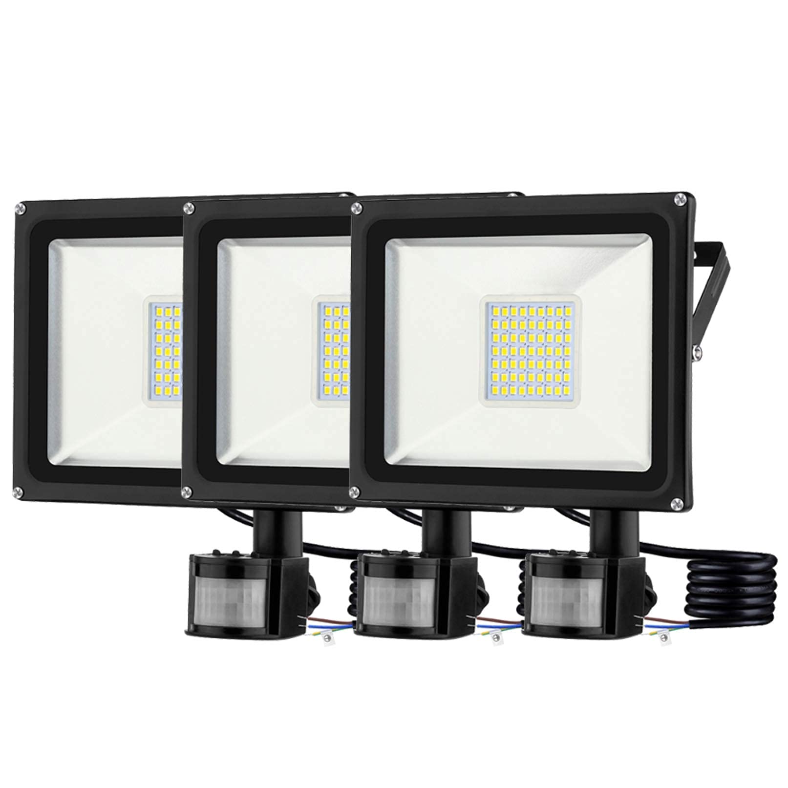 Reflektory zewnętrzne LED 30 W, czujnik ruchu PIR, oświetlenie zabezpieczające, wodoodporność IP65, 2400 lm, ciepłe białe światło punktowe, oświetlenie ścienne do prac o,3 Pack