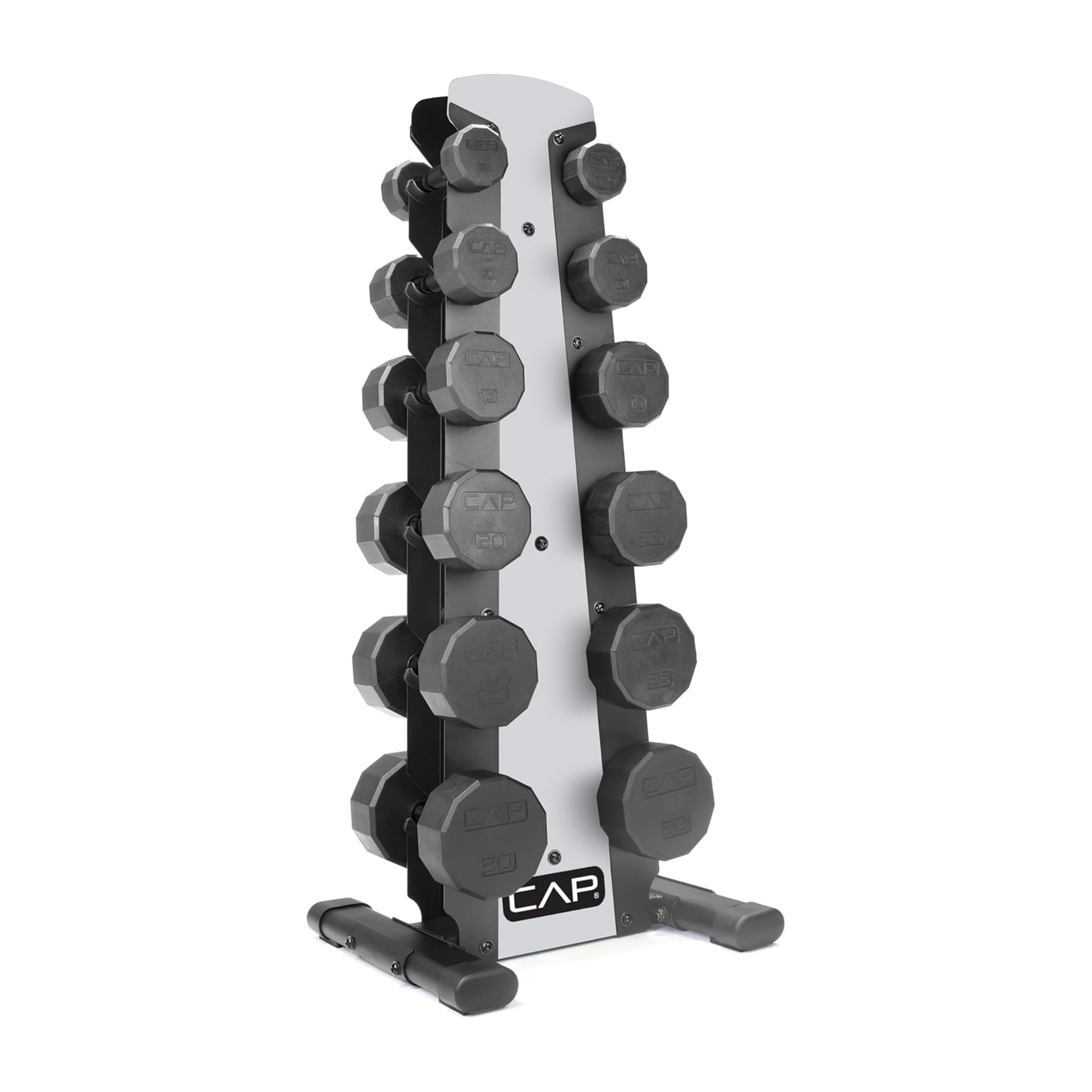 CAP Rubber Coated Dumbbell Weight Set with Vertical Rack | 100 lb, 150 lb, and 210 lb Options