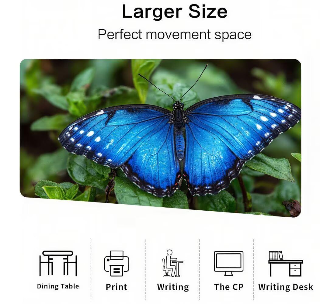 Podkładka pod mysz XXL 1000x500x3mm Butterfly, podkładka pod mysz do gier niebieska, ulepszona precyzja i szybkość, podkładka pod mysz do gier antypoślizgowa gumowa podstawa, dekoracja biurka MM-213