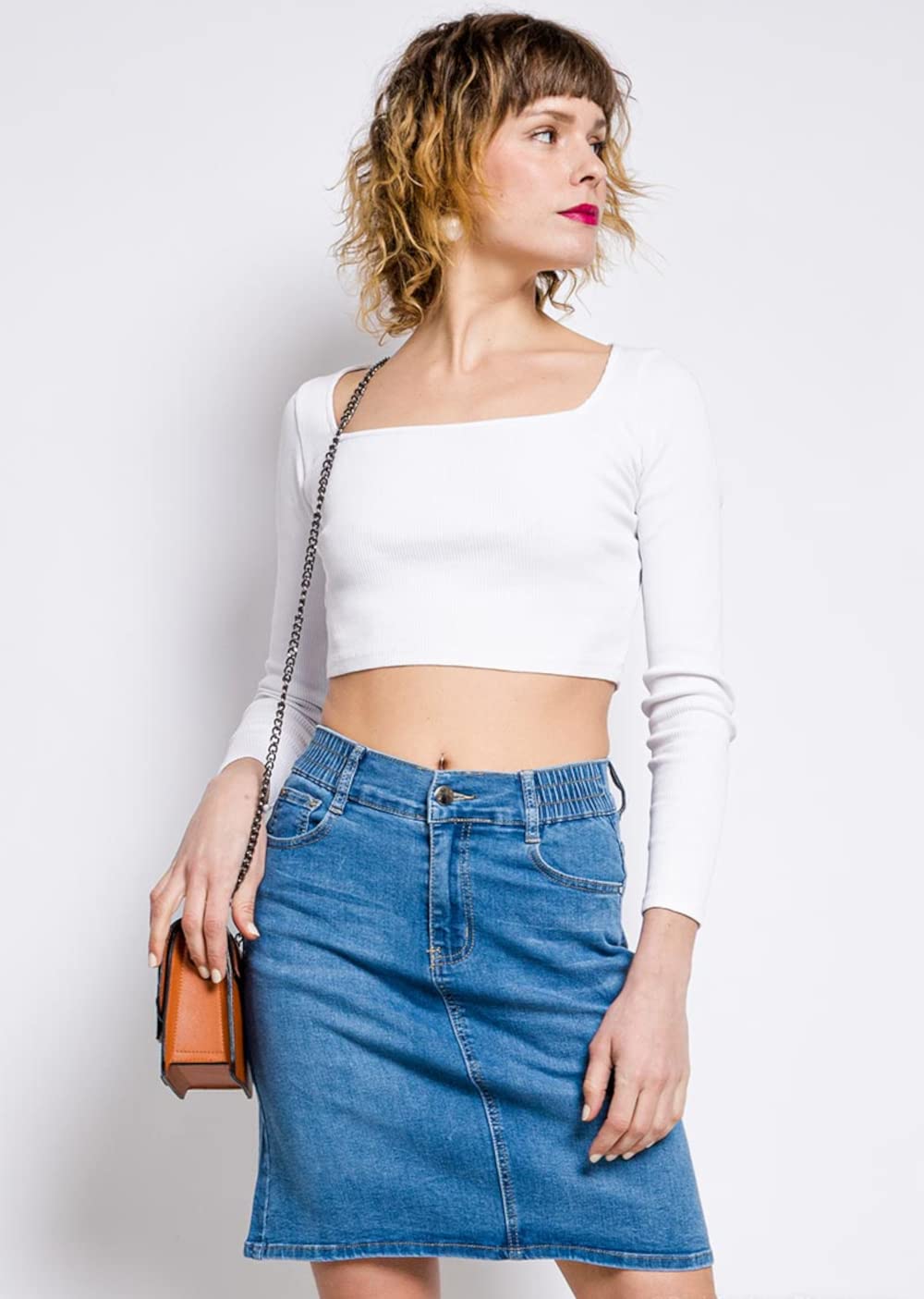Van Der Rich ® - Jupe en Jean Court au Genou, avec Taille élastique - Femme