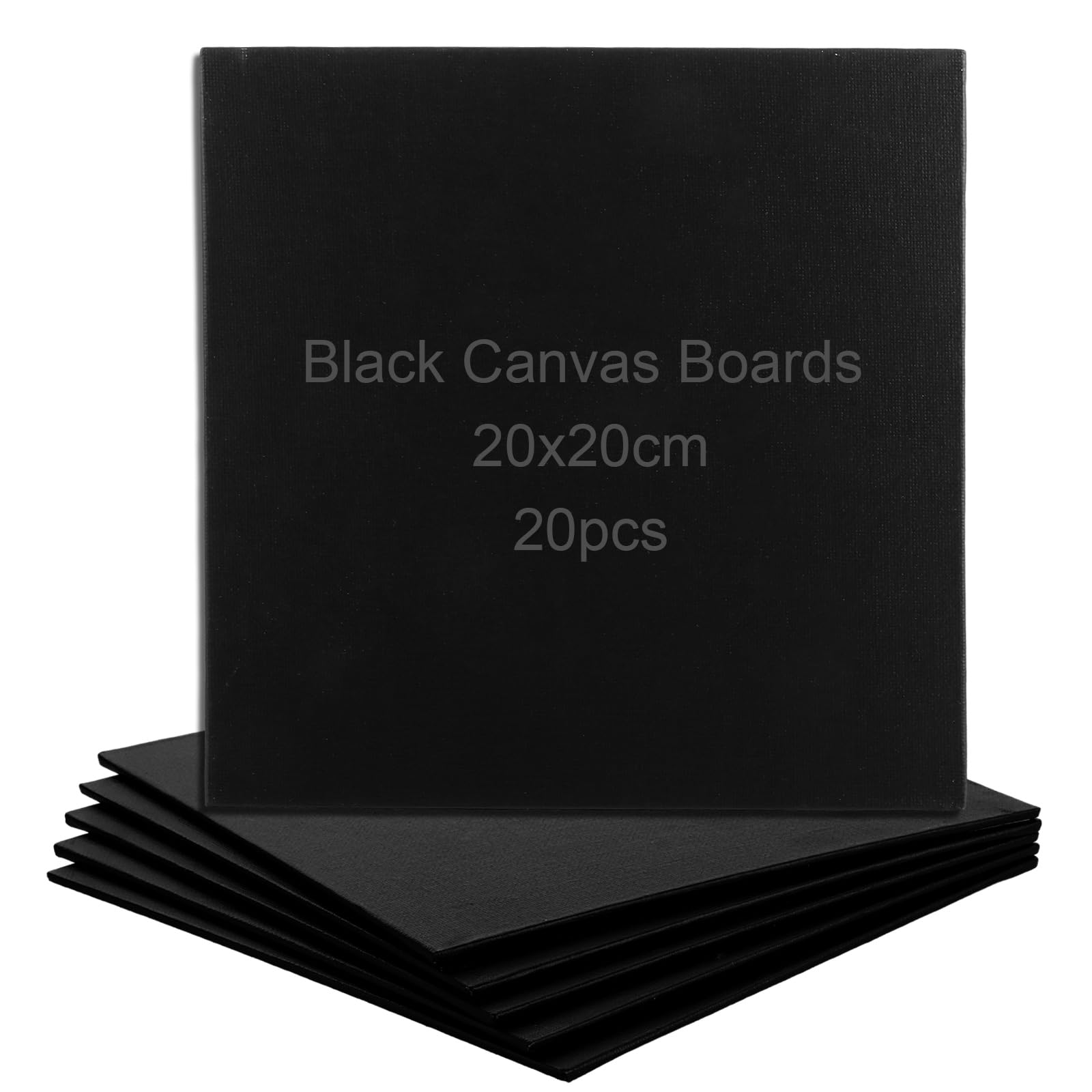 YOUNTHYE 20Pcs Canvas for Painting, 20x20 cm Black Canvas Panels 3mm Cotton, Acid Free, Blank Canvas Board for Artists and Beginner, Acrylic, Oil, Watercolor Paint