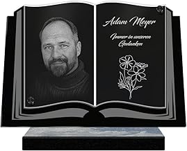 ETERNEL - Personalised Grave Plate Book Flowers Photo and Text Customizable, Laser Engraved Grave Plate for Homage, Tombstone, Cemetery, Mourning, Ceremony