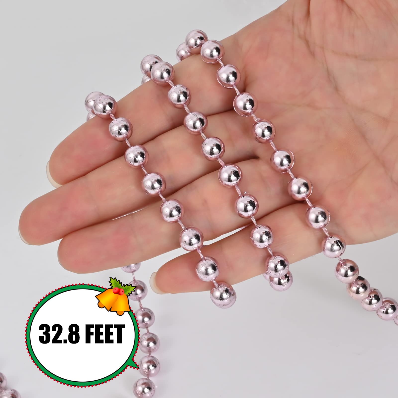 100 m lange Weihnachts-Perlen-Girlande, künstliche Perlen, Girlande, Weihnachtsbaumgirlande, Kettendekorationen für Weihnachtsbaum, Urlaub, Hochzeit, DIY-Dekoration, Zubehör (Rosa)