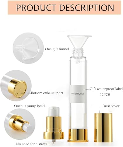 Miniatura 3 de Golden Airless - Botella de viaje con caja, botella de vacío cosmética recargable como jabón de manos, tóner, base, aceite para el cabello, loción y