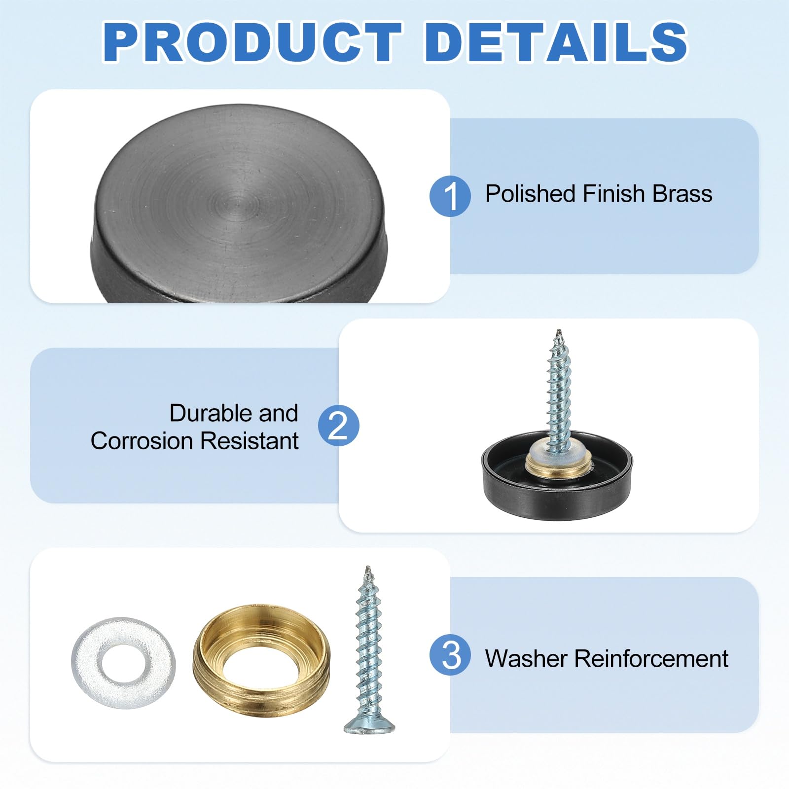 YELARXI Mirror Screws 304 Stainless Steel Decorative Caps Cover Nails Fasteners - Image 3