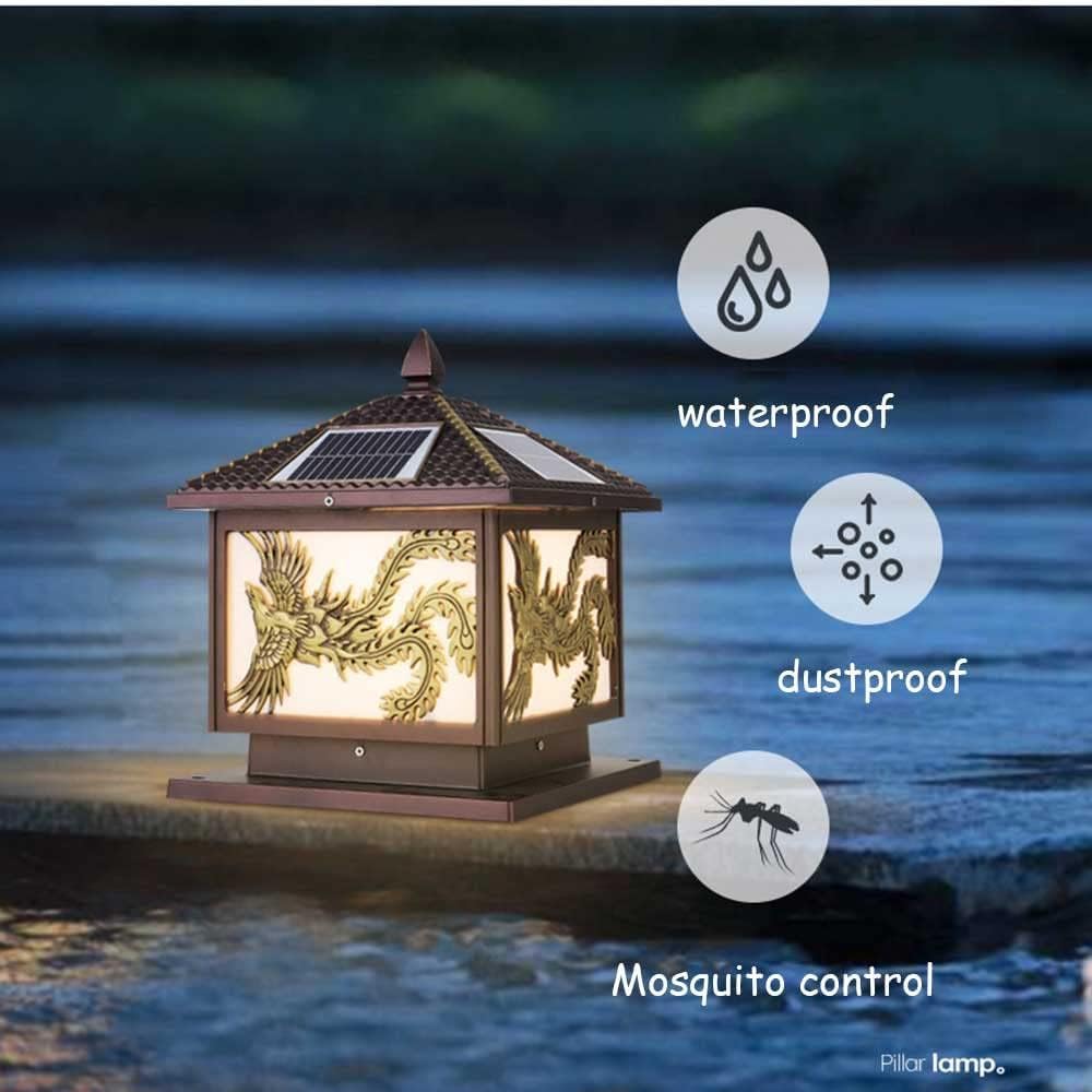 Zewnętrzna lampa filarowa Solarna wodoodporna lampa filarowa do willi Ogród Dziedziniec Ziemia Krajobraz(Nero,40cm)