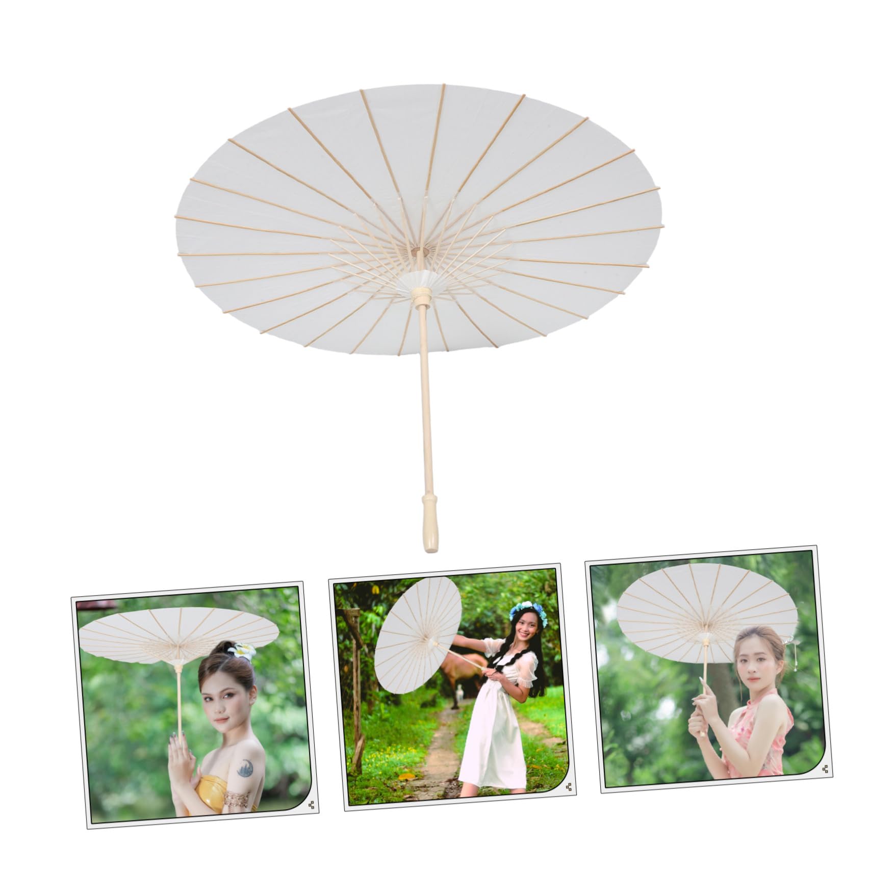 4 Stück Weiße Geölte Papierschirme im Chinesischen Stil 84cm mit Holzgriff für Hochzeit Brautparty und Selbstgemacht Bastelarbeiten als Dekorative Sonnenschirme