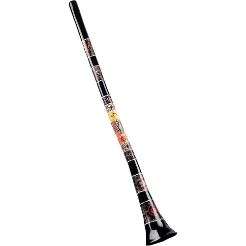 Professional Didgeridoo, 57" Flared Fiberglass Shell in Black with Hand Painted Native Design - NOT MADE IN CHINA - Creates Distinctive Australian Drone Note, 2-YEAR WARRANTY