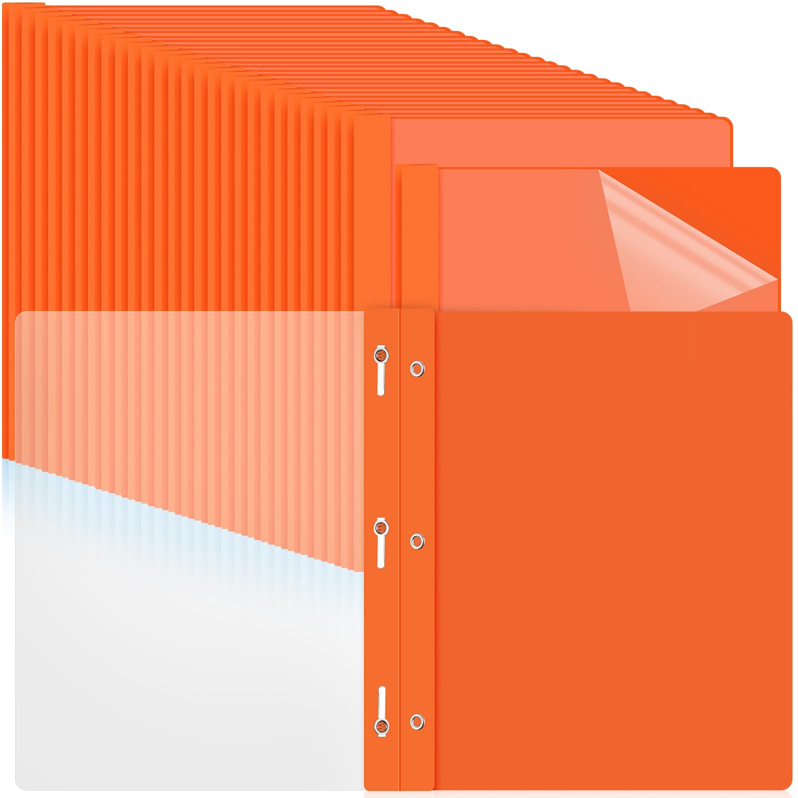 Feifeiya 48 Pack Plastic Report Covers with 3 Prongs Presentation Folders Bulk, 100 Sheet Capacity, Clear Front Report Covers for Presentation Document Paper School Office Supplies (Orange)
