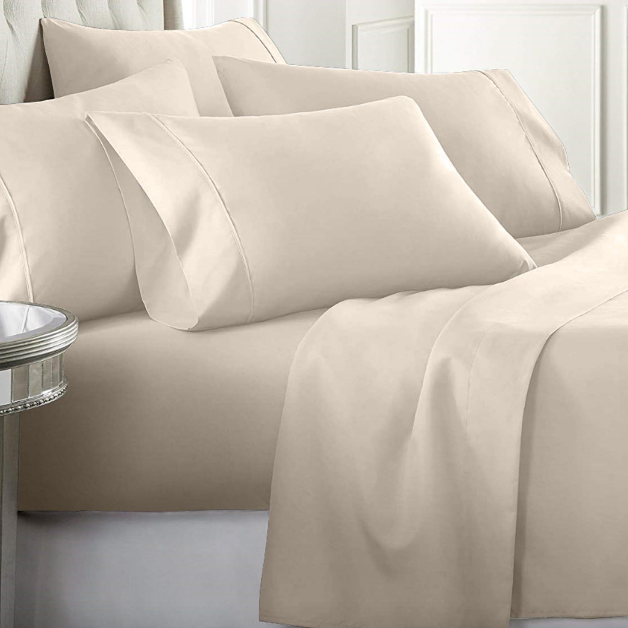 Ciana Ultra-Soft Deep Pocket Bed Sheet Set 6-Piece Cream Queen U S Standard