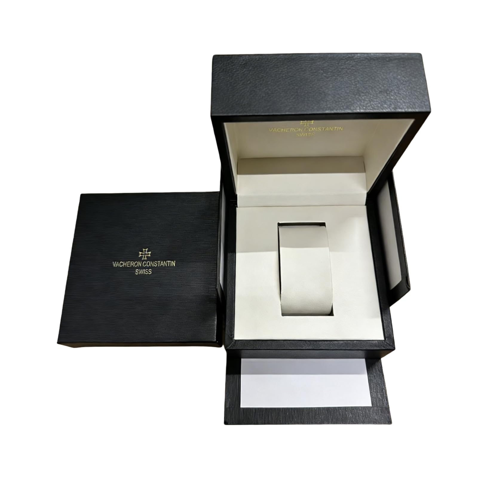 Scatola Orologi Nera Custodia Quadrata Compatta Esterno Testurizzato Interno Crema Organizer per Vacheron Constantin Overseas