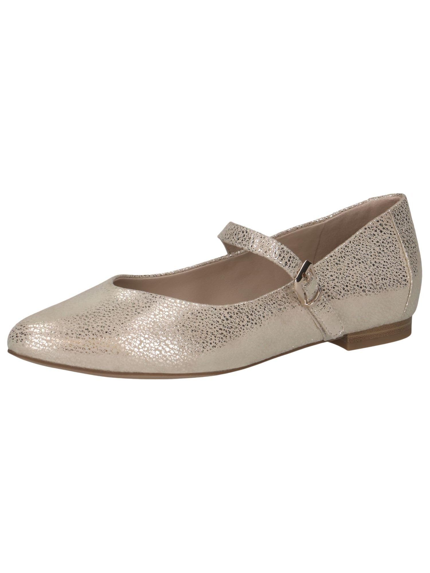 CAPRICE Women Ballet Flats Leather with Velcro Closure, Gold (Offwh/Lt Gold), 7.5 UK