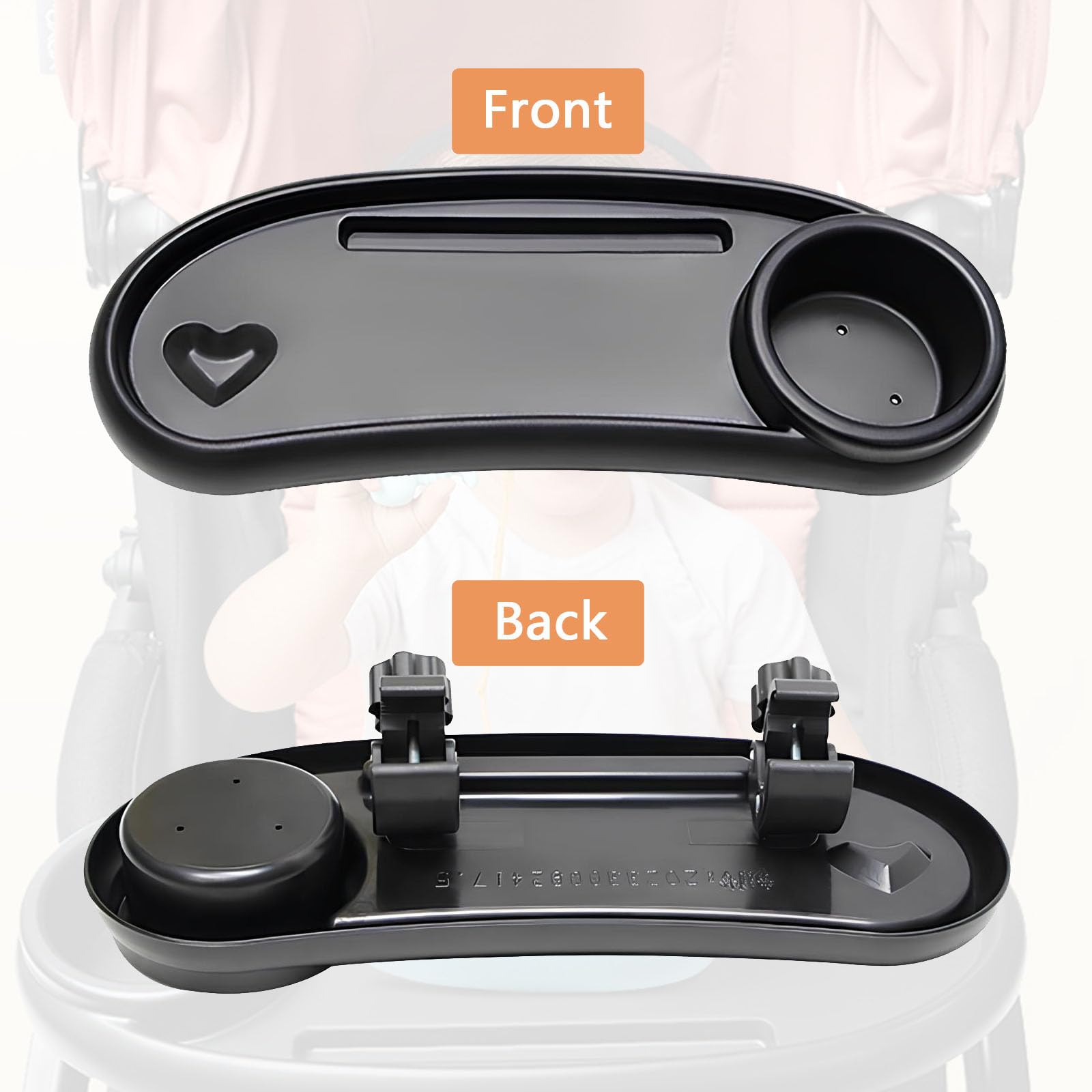 Bandeja Universal para Cochecito de Bebé, 3 en 1 Bandeja para Aperitivos para Cochecitos, Giratorio de 360 Grados Bandeja Universal para Cochecito, para Bebidas para Vasos, Biberones (Negro)
