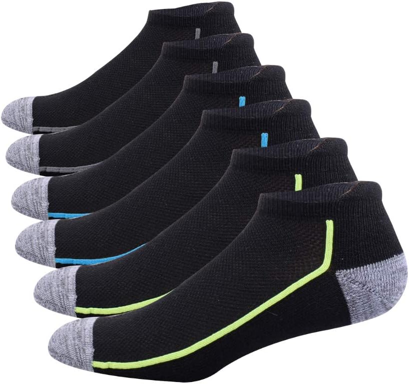 Shinno Mens Ankle Athletic Socks Low Cut Breathable Cushion Running Tab Socks 6 Pack