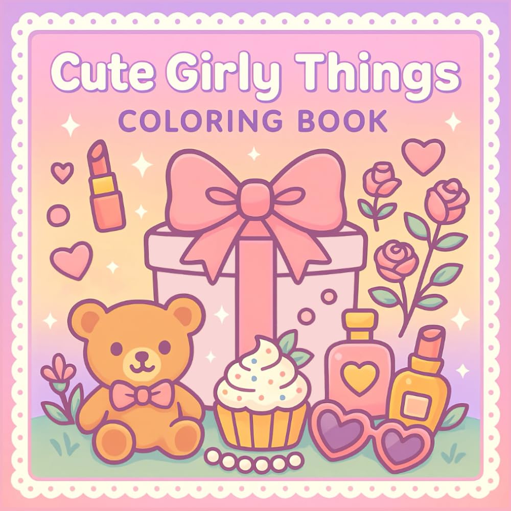 Cute Girly Things Coloring Book: Adorable Bows, Teddy Bears, Cupcakes, Flowers, and Fun Kawaii Objects for Girls, Teens, and Women