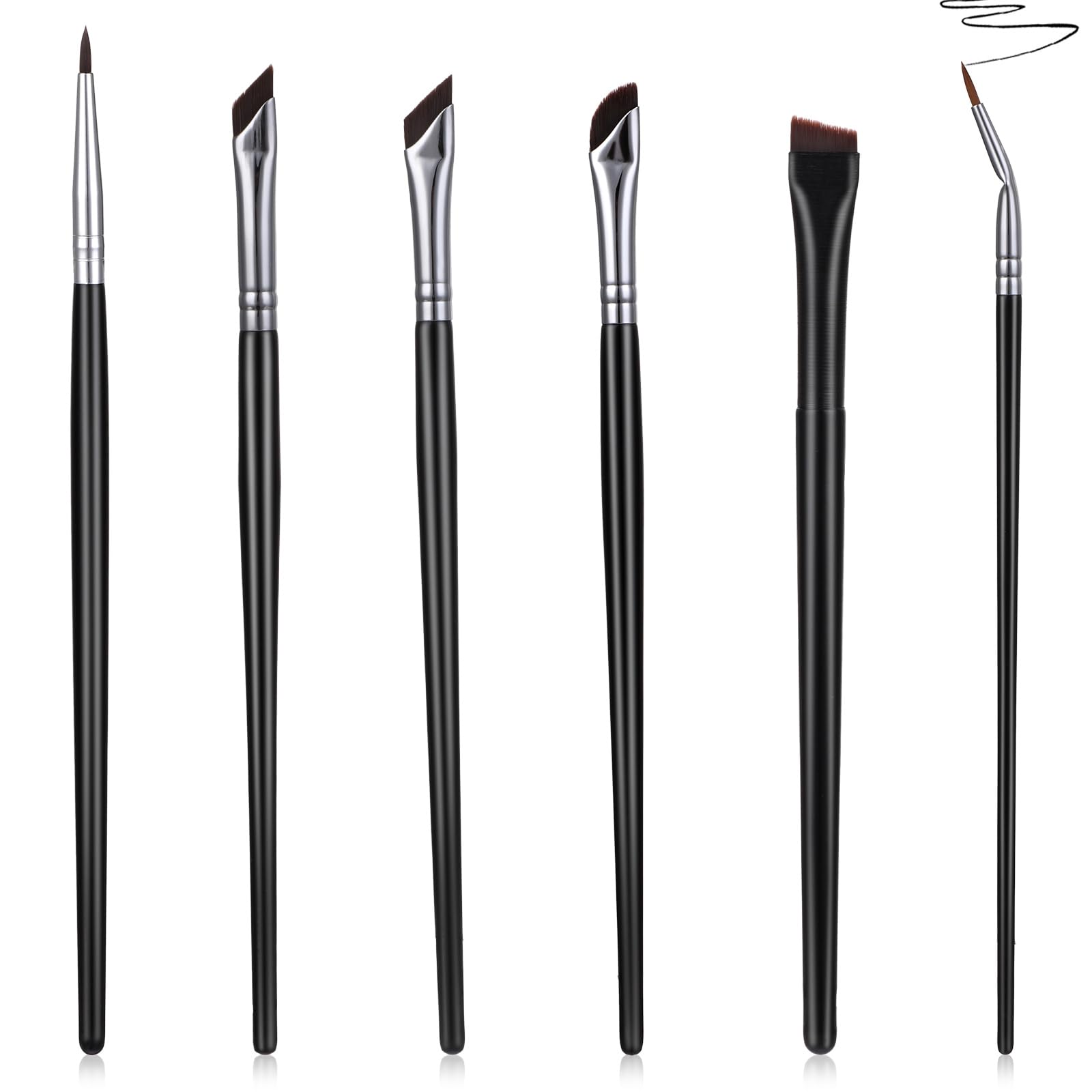 Aster Juego de 6 brochas para delineador de ojos, pincel fino en ángulo, brocha de maquillaje para cejas, juego de brochas de maquillaje ultrafinas de precisión, brochas de maquillaje ultrafinas