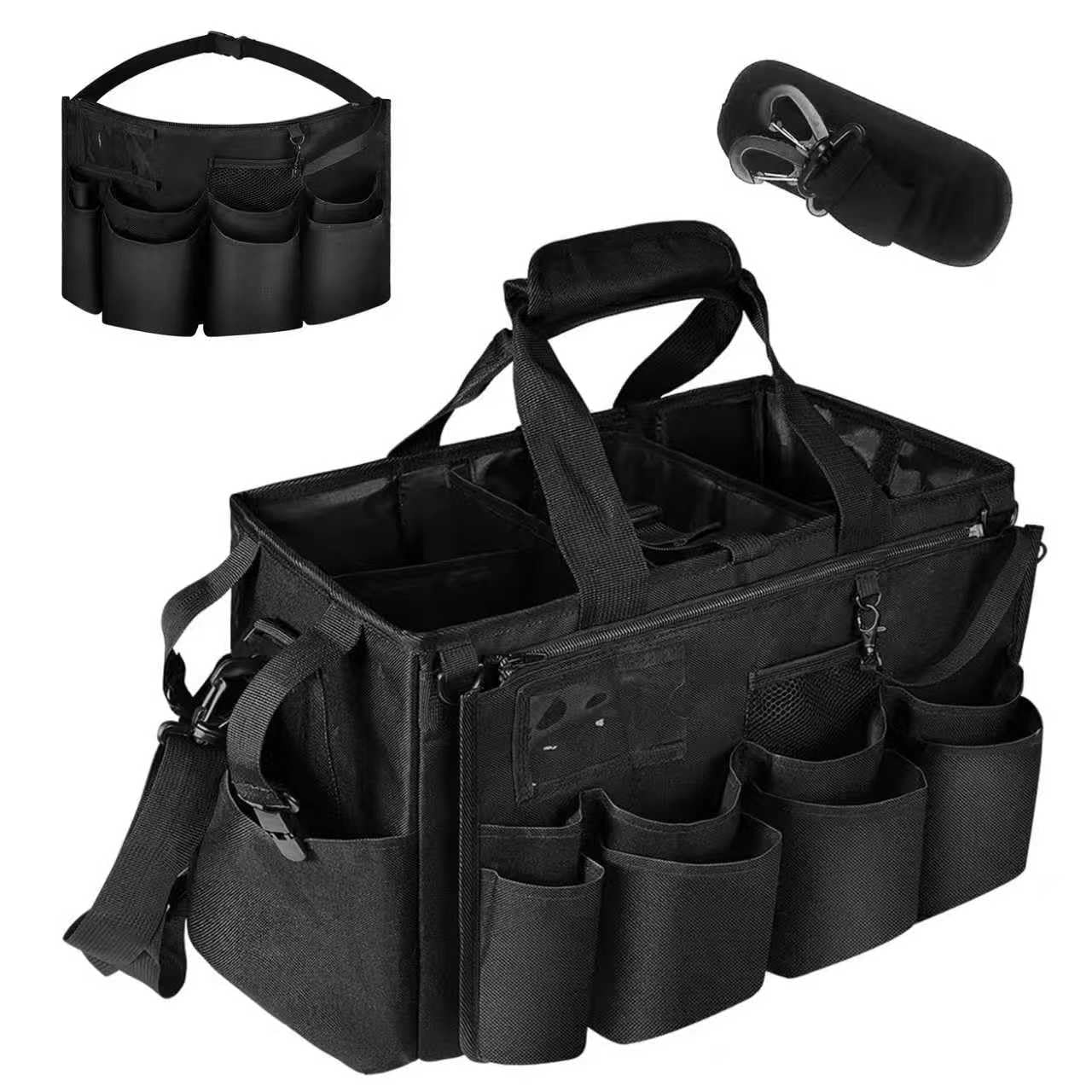 BOHEMIABY Large Cleaning Caddy Bag, Large Cleaning Bags for Domestic Cleaners with Handles & Shoulder Strap, Cleaning Bag with Foldable Divider for Cleaners, Car Horse Cleaning Case (Black) — image 1