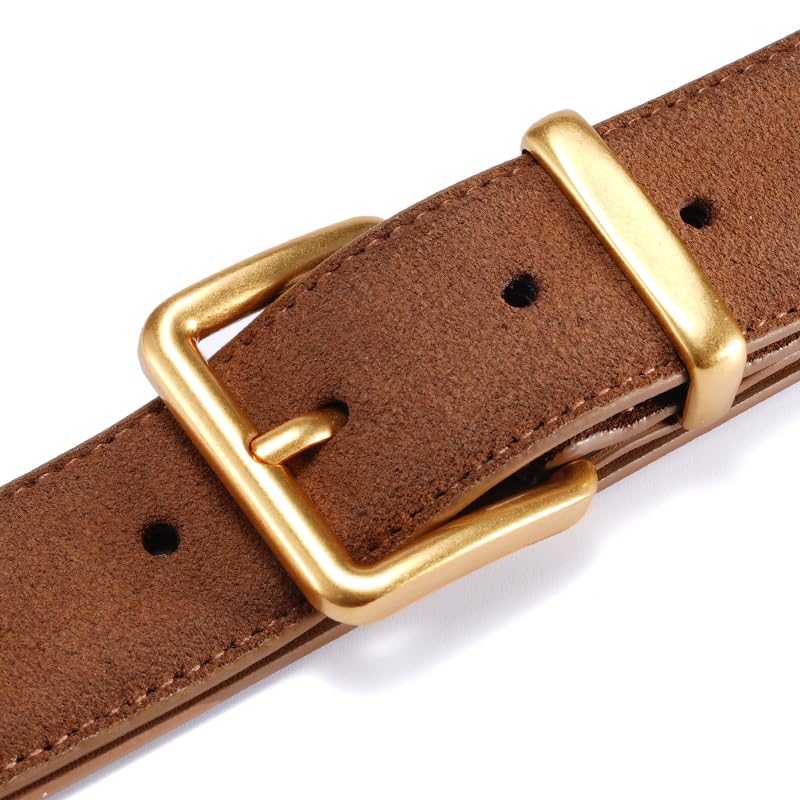 Women's Suede Leather Belt - Wide Gold Buckle Adjustable Waist Belt Fits 26-35 Inches4