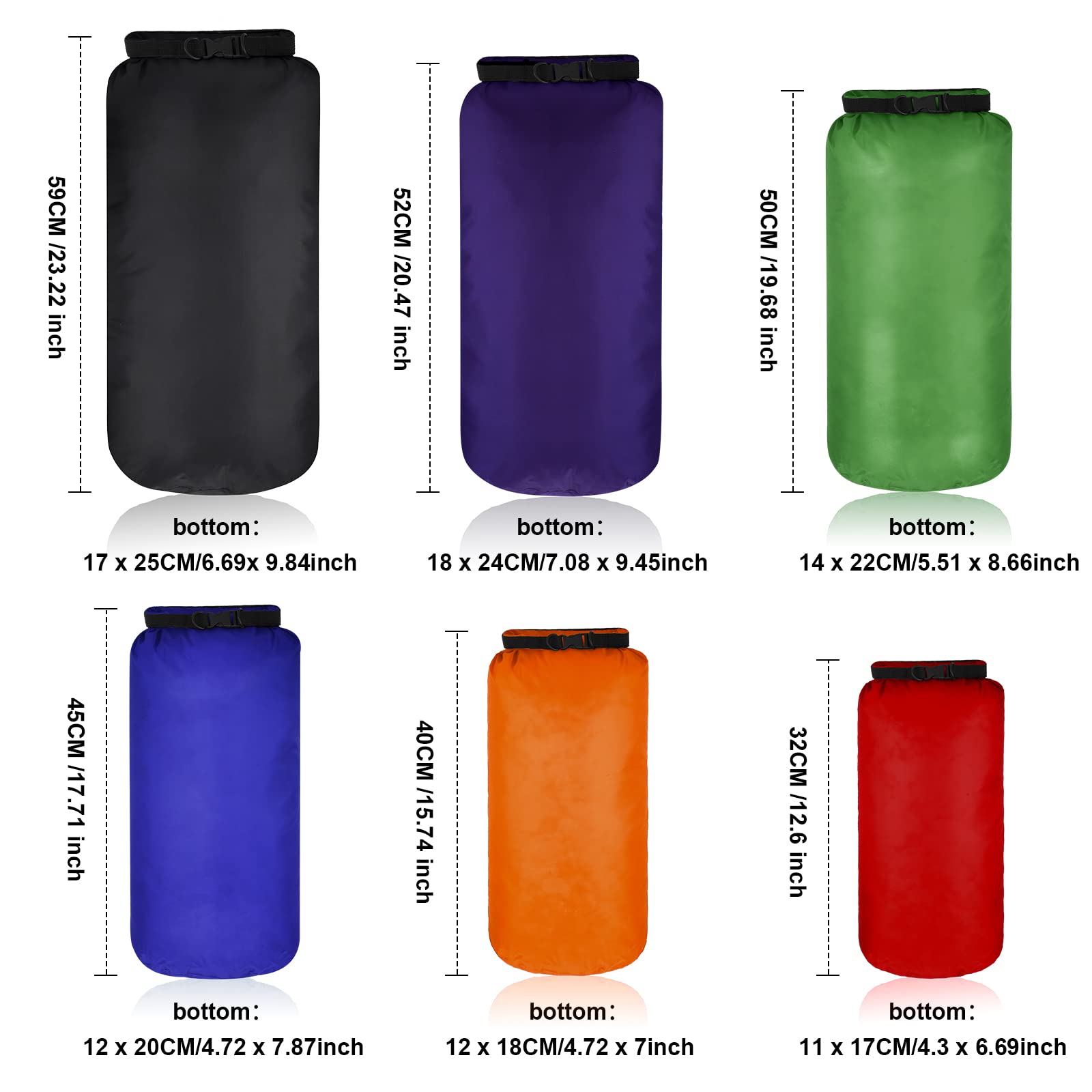 Shappy 6 Sacs Étanches Sac à Sec Ensemble Combiné de Sacs Étanches Légers Hermétiques avec Capacité de 20 L 15 L 10 L 8 L 5 L 3 L et Bretelle Longue Réglable pour Kayak Bateau