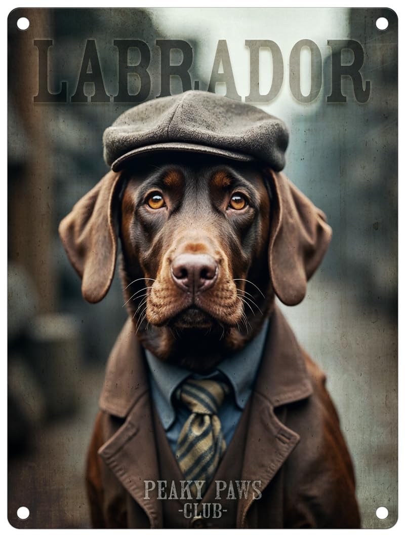 The Original Metal Sign Labrador, Chocolate Small (150 X 200Mm) Metal Sign - Peaky Paws Club - Chocolate Labrador