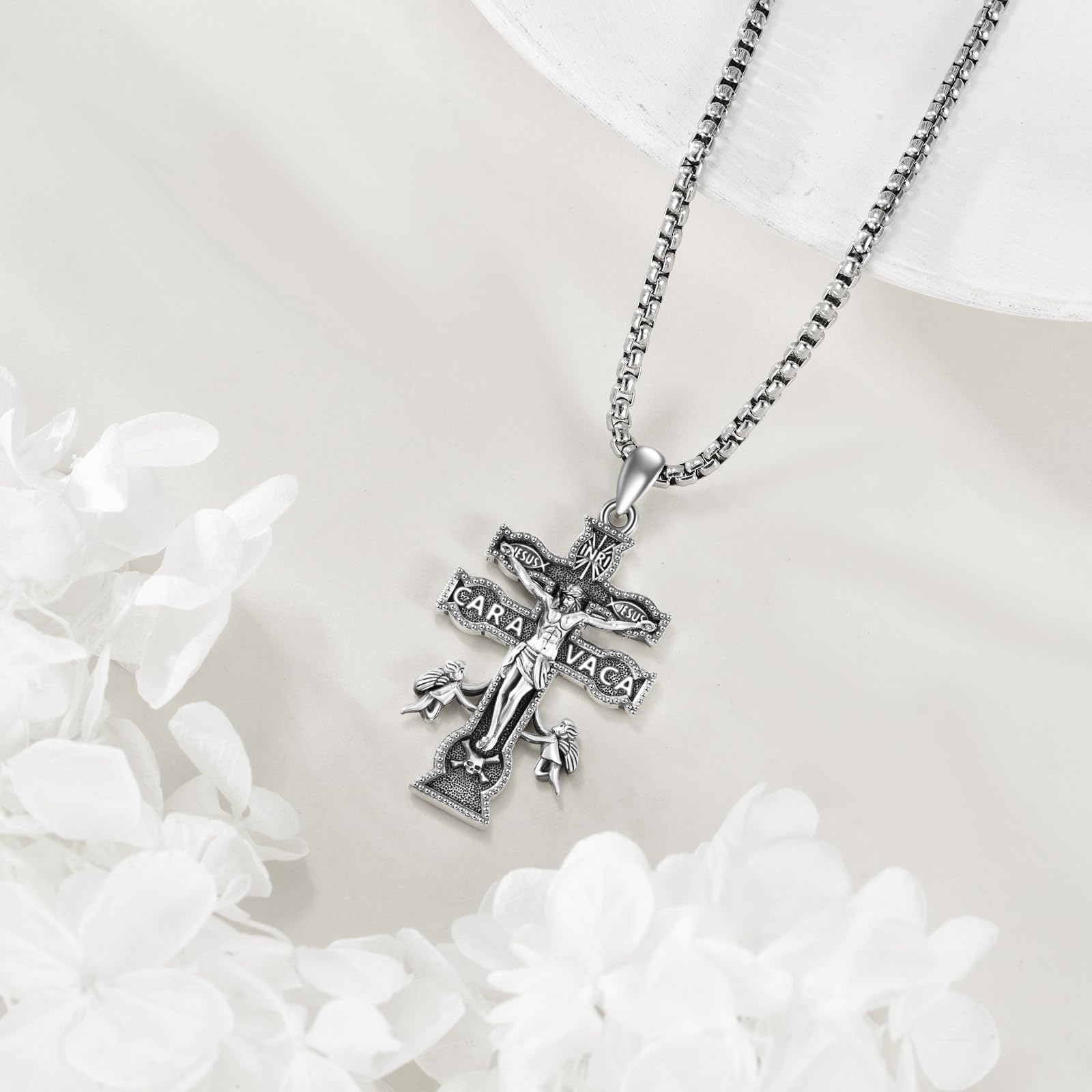 Vadmans Caravaca, collana in argento Sterling con ciondolo a forma di croce di Gesù, gioiello regalo per donne e uomini, Argento sterling, Nessuna pietra preziosa