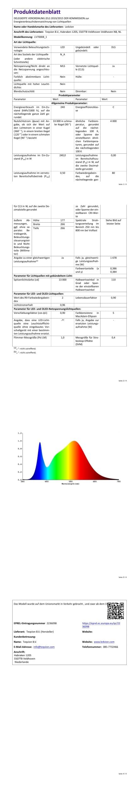 Ledvion LED Hallenstrahler 240-190-140W 175lm/W 4000K Dimmbar IP65 | 175 lm/W, dimmbar in 3 Stufen, IP65, 5 Jahre Garantie