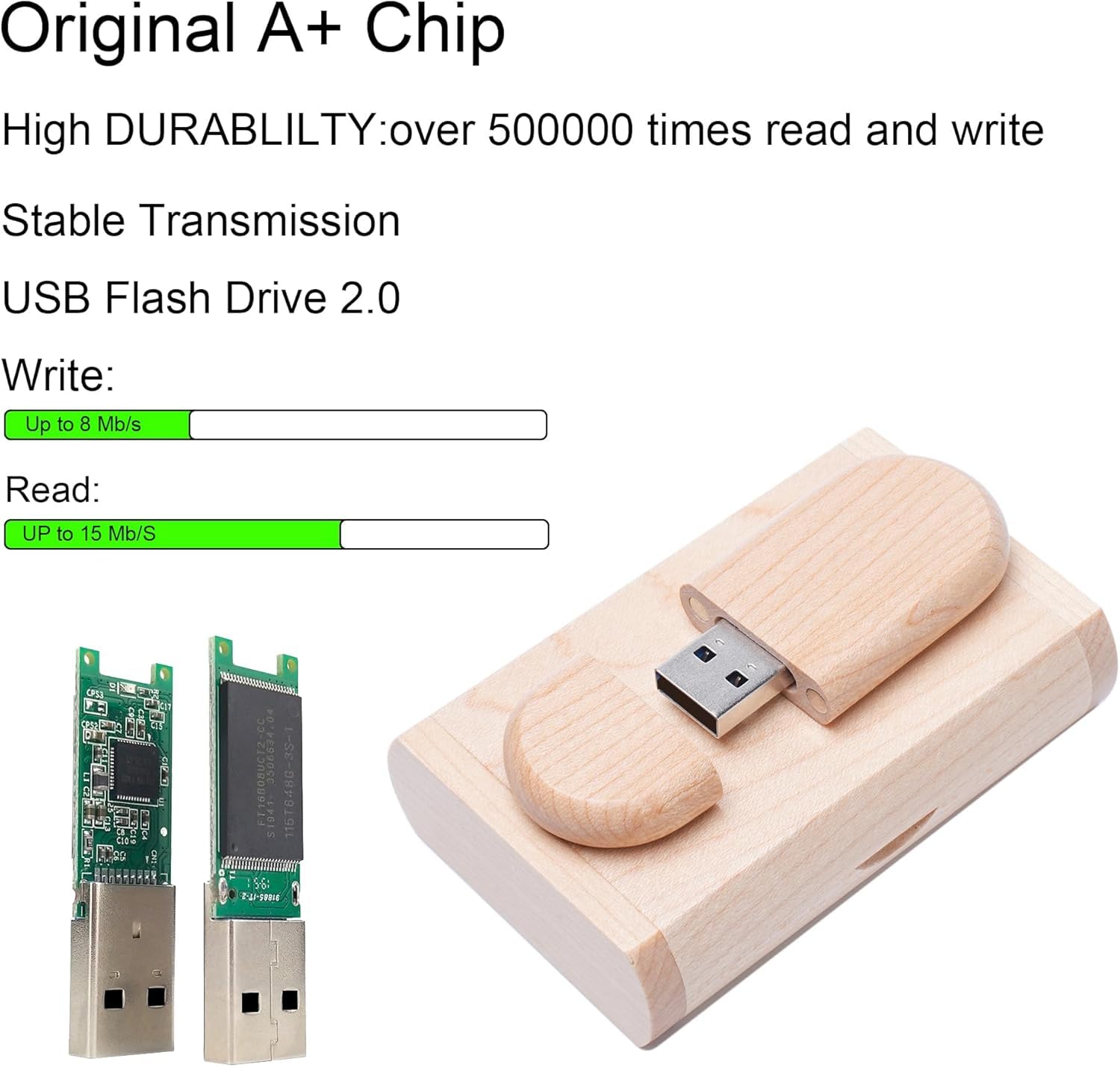 Memoria 2.0 USB 16GB Pendrive Hoja de Madera Divertido Pen Drive 16GB con Caja de Regalo de Madera Práctico Unidad Flash USB Almacenamiento para Regalo de Cumpleaños Llave USB - 3