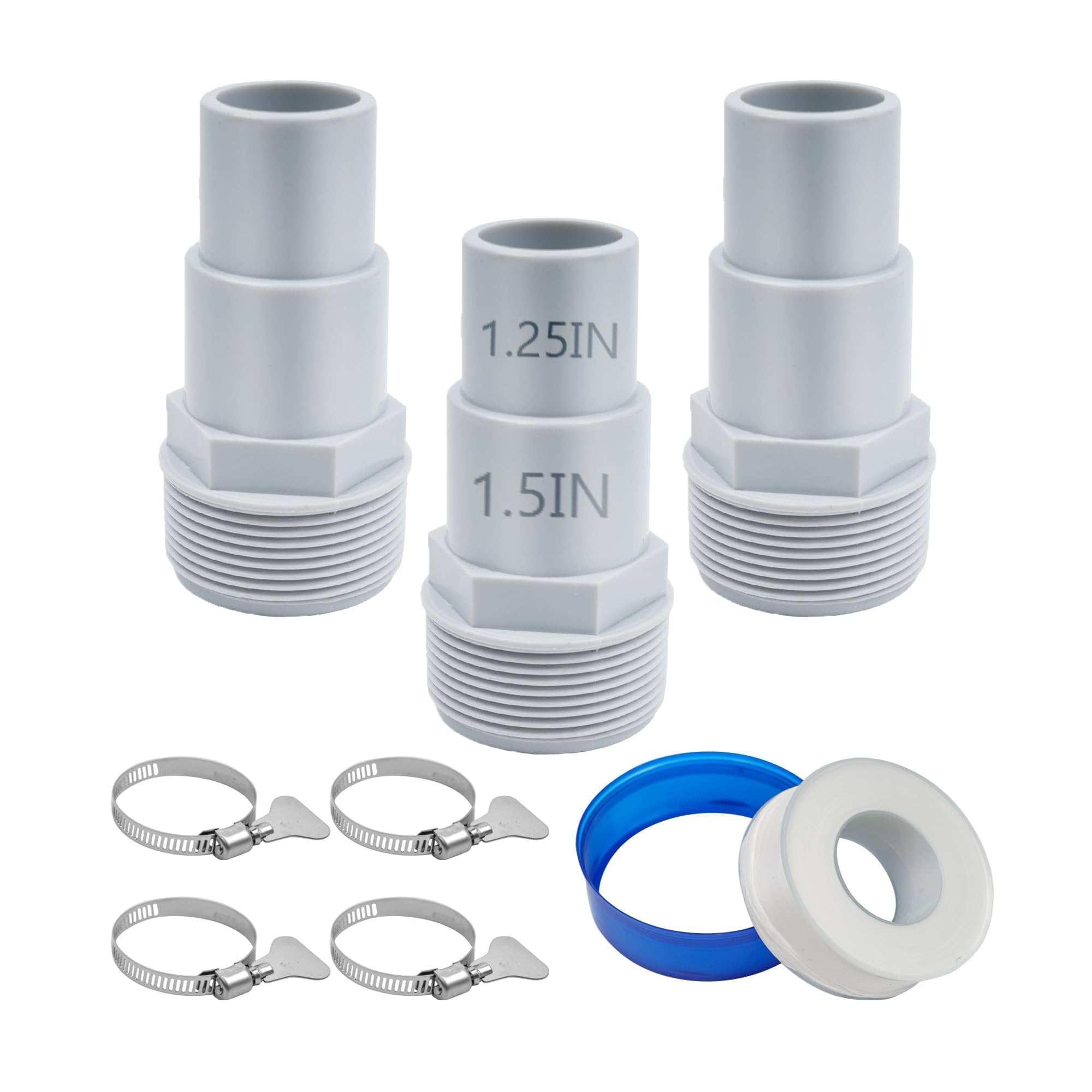 3 Piezas Adaptador Manguera Piscina, Adaptador Piscina, Conector para Manguera de Piscinas de 32 y 38 mm de Diámetro, con 4 Abrazaderas de Mangueras