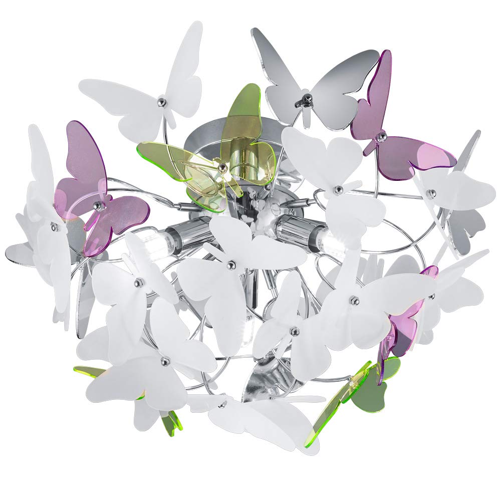 Trio Lighting Butterfly Plafoniera Cromata Con Farfalle Incluso Kit Colorato E Bianco D. 45...