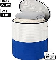 Vista 8 de Cesta de almacenamiento de cuerda de algodón con tapa, organizador tejido duradero con asas, cestas tejidas, cesta de almacenamiento multiusos