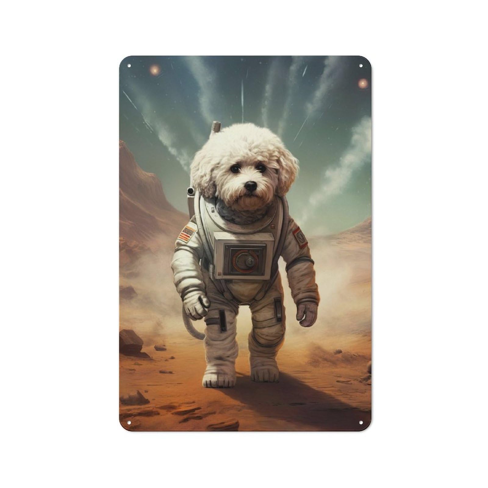 Junmoney Bichon Frise Mars Printed Metal Sign 30X20cm For Bar Or Restaurant, For Kitchen, Dining Room And Home Bar Wall Decor